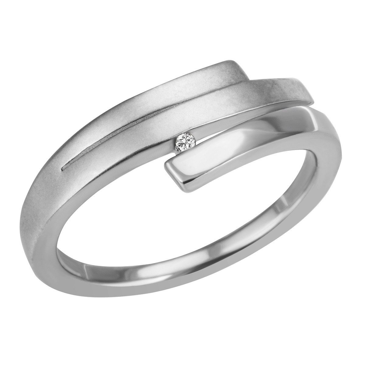 Reflexion Diamonds Silberring Dreifach strukturierter Ring in 925er Silber, mit dezent funkelndem Zirkonia (synth), matt & glänzend kombiniert