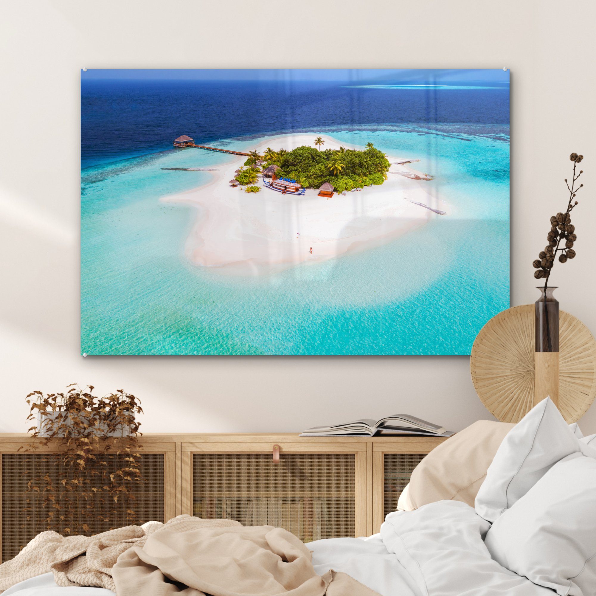 der (1 auf Acrylglasbild MuchoWow Wohnzimmer Vogelperspektive, Tropische den Malediven Insel Schlafzimmer aus Acrylglasbilder St), &