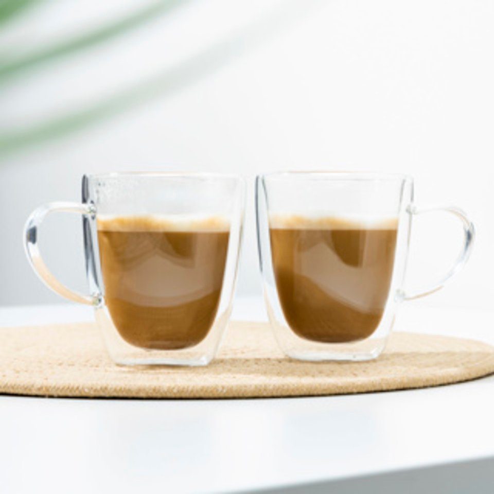 Cappuccinotasse Cappuccino Glas 270ml, 2er Set doppelwandig, ca. 8,5 x 10cm
