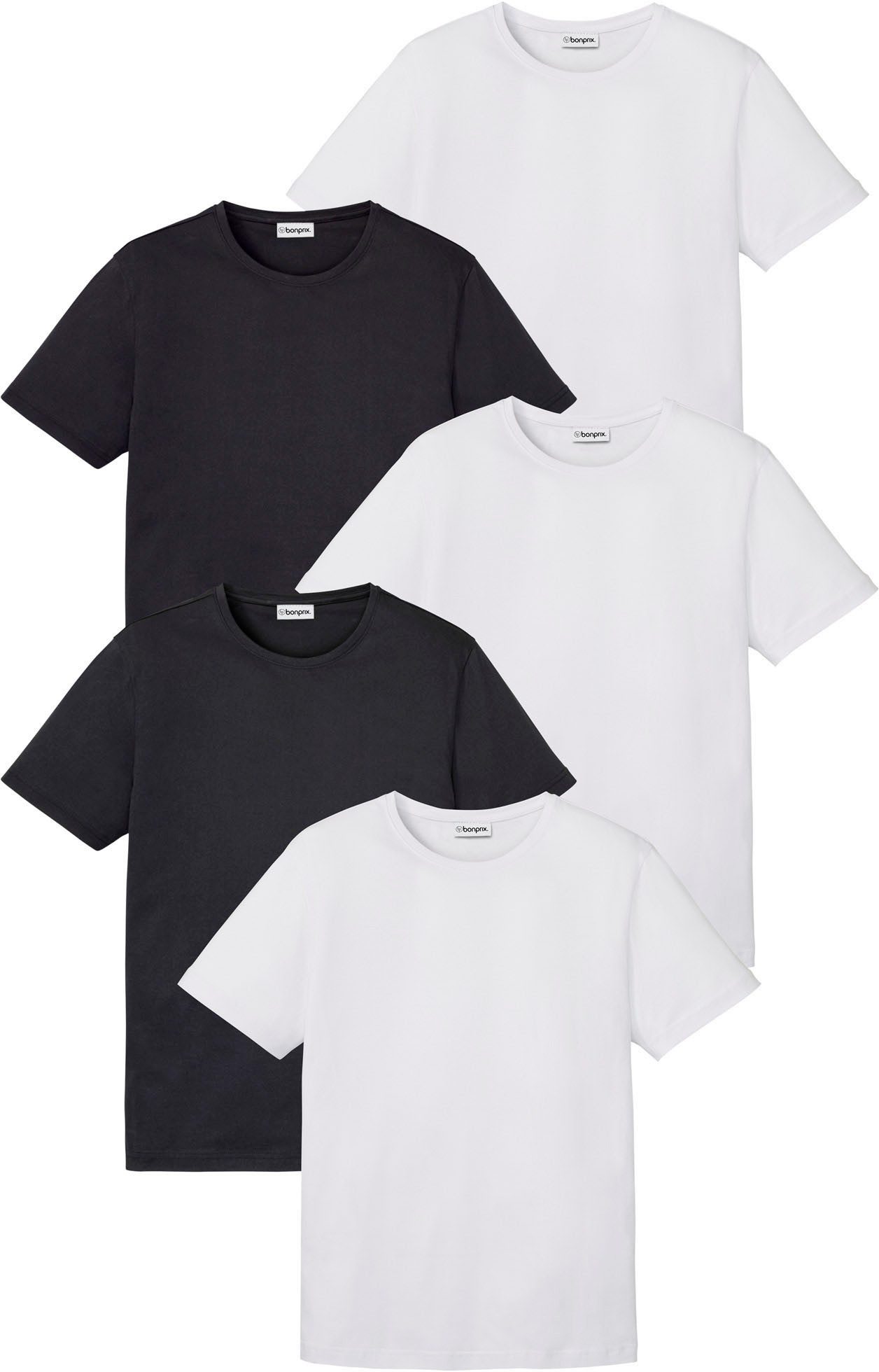 bonprix T-Shirt (Packung, 5-tlg., 5er) Regular Fit, Kurzarm, für warme Tage, aus Baumwolle und Viskose