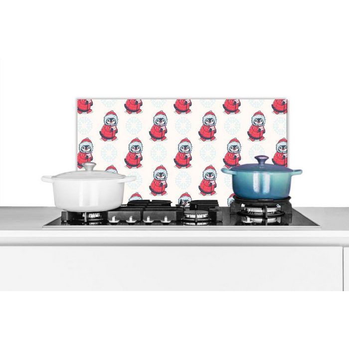 MuchoWow Küchenrückwand Pinguin - Schnee - Brief - Weihnachten - Muster (1-tlg) Wandschutz gegen Fett und Schmutzflecken für Küchen