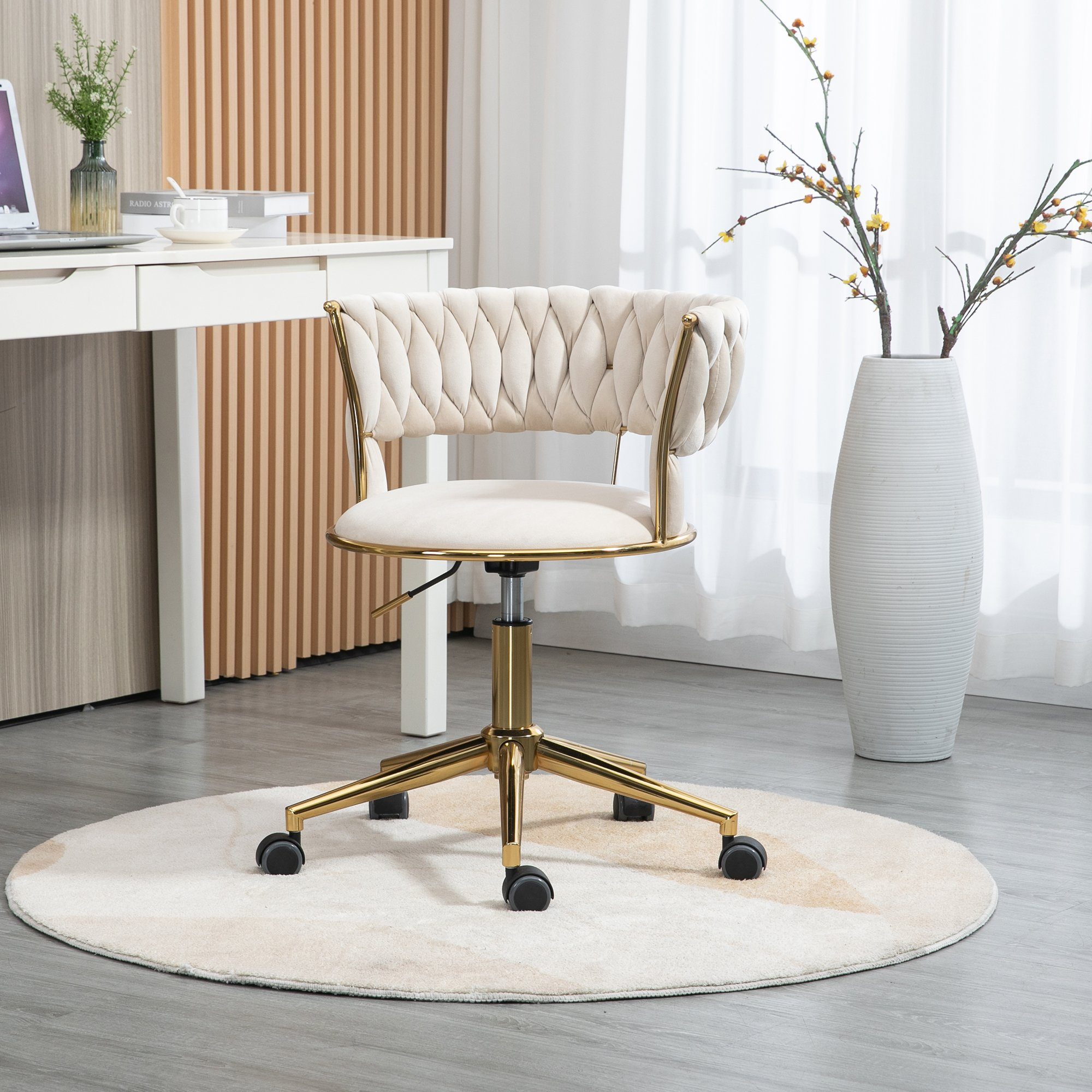 goldener drehbarer St), (1 WISHDOR 360° Drehstuhl, 360° Make-up-Stuhl, Elfenbein Bürostuhl, drehbarer Polsterstuhl Bürostuhl