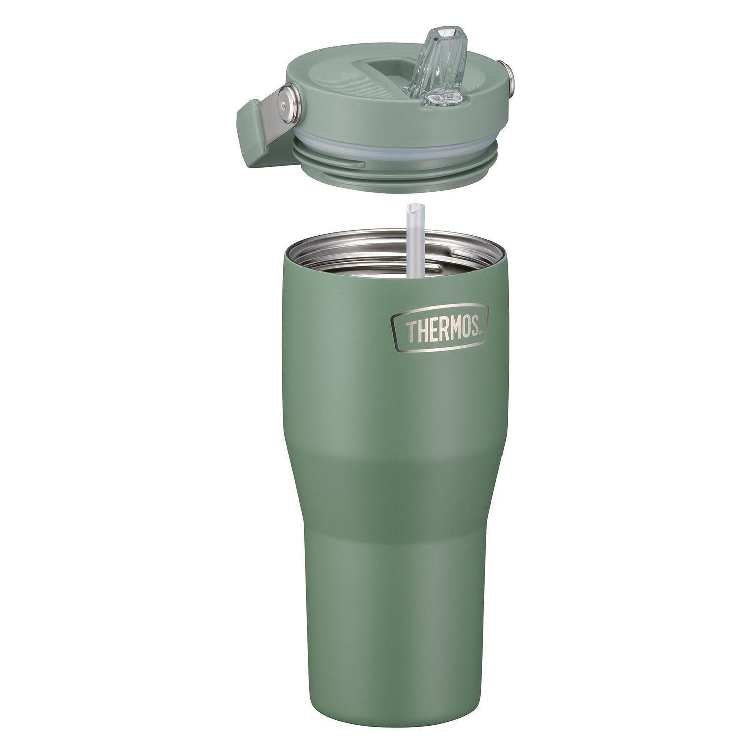 THERMOS Thermoflasche REFRESHING, 850 ml, Grün matt, Edelstahl, mit Deckel und Strohhalm, 6 Stunden warm/kalt