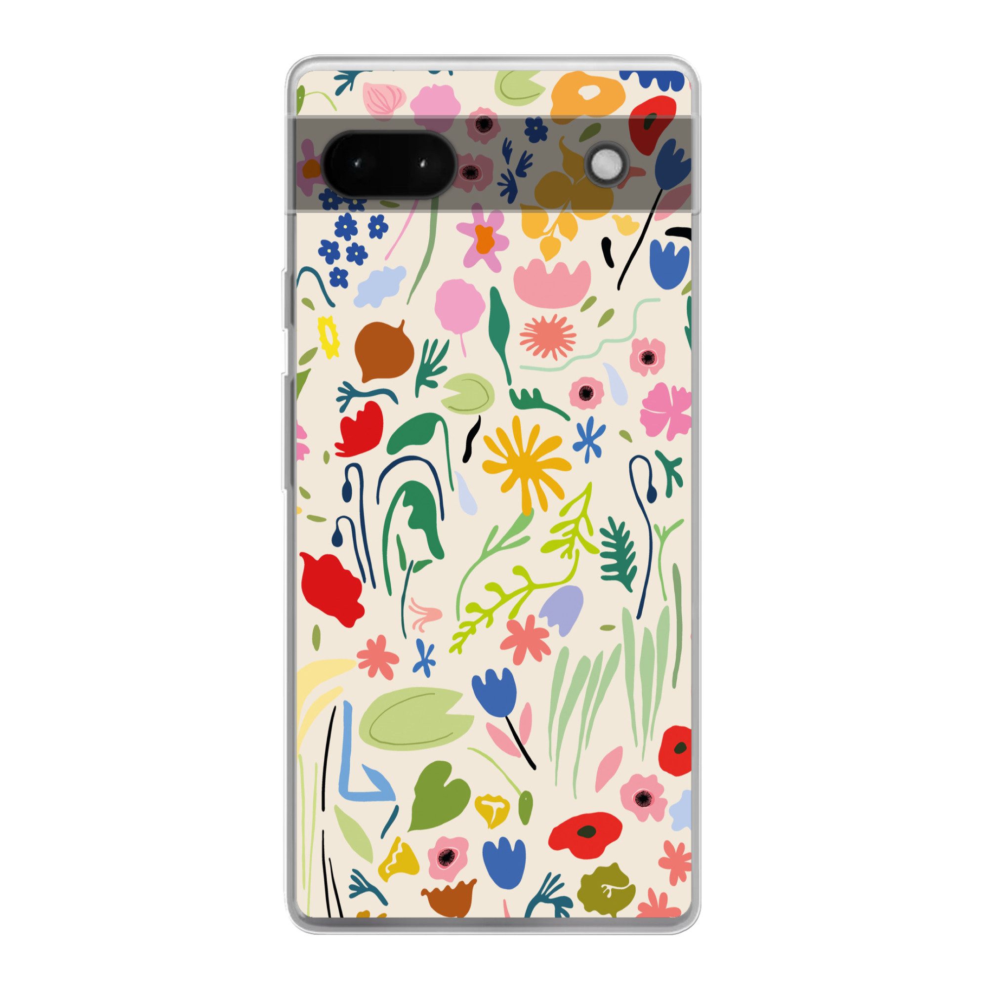 MuchoWow Handyhülle für Google Pixel 6a Blumen - Muster - Pflanzen, Phone Case, Silikon, Schutzhülle Dünn