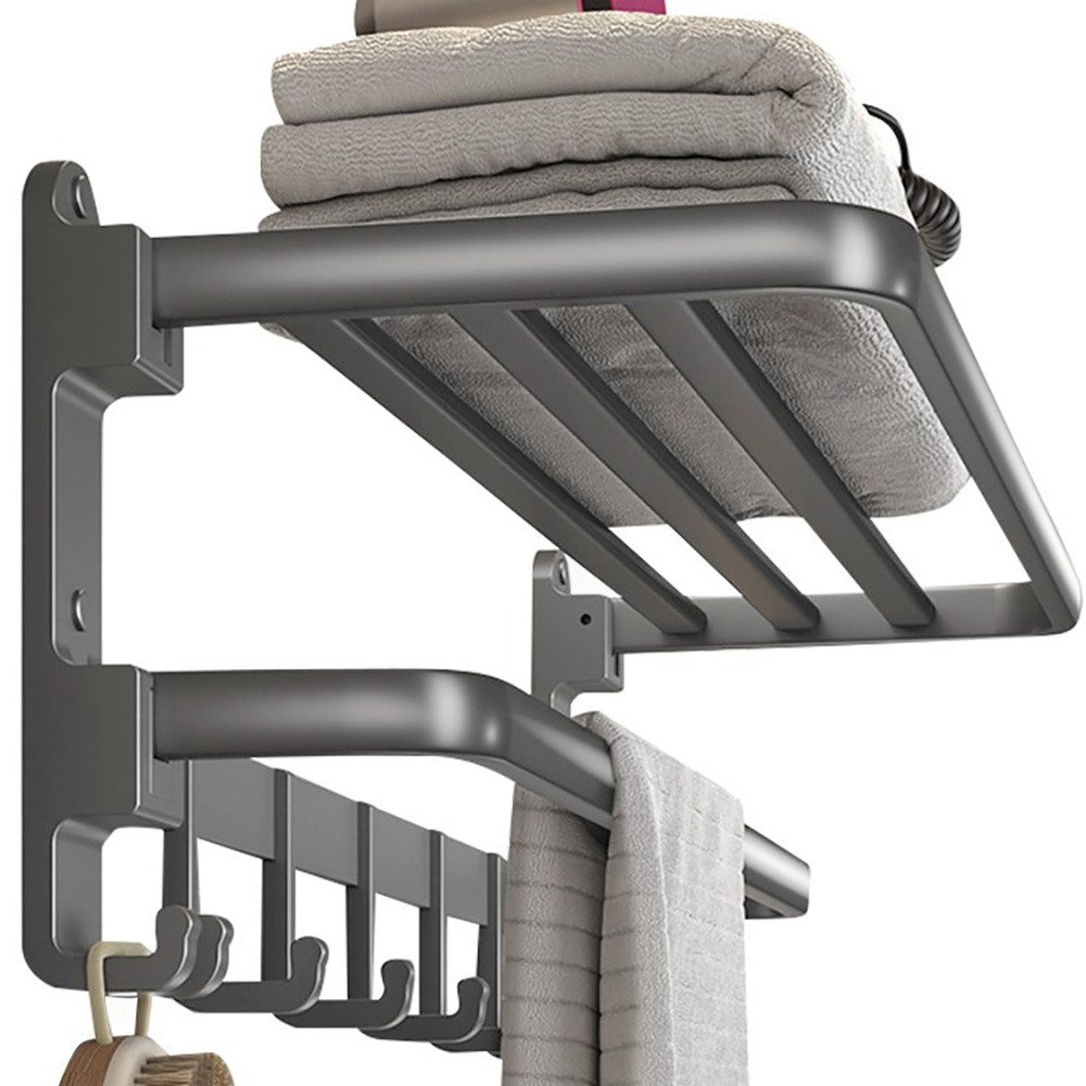 YVMOOEC Doppelhandtuchhalter Doppelter klappbarer Handtuchhalter, Ohne Locher/Perforiert mit 5 Handtuchhaken