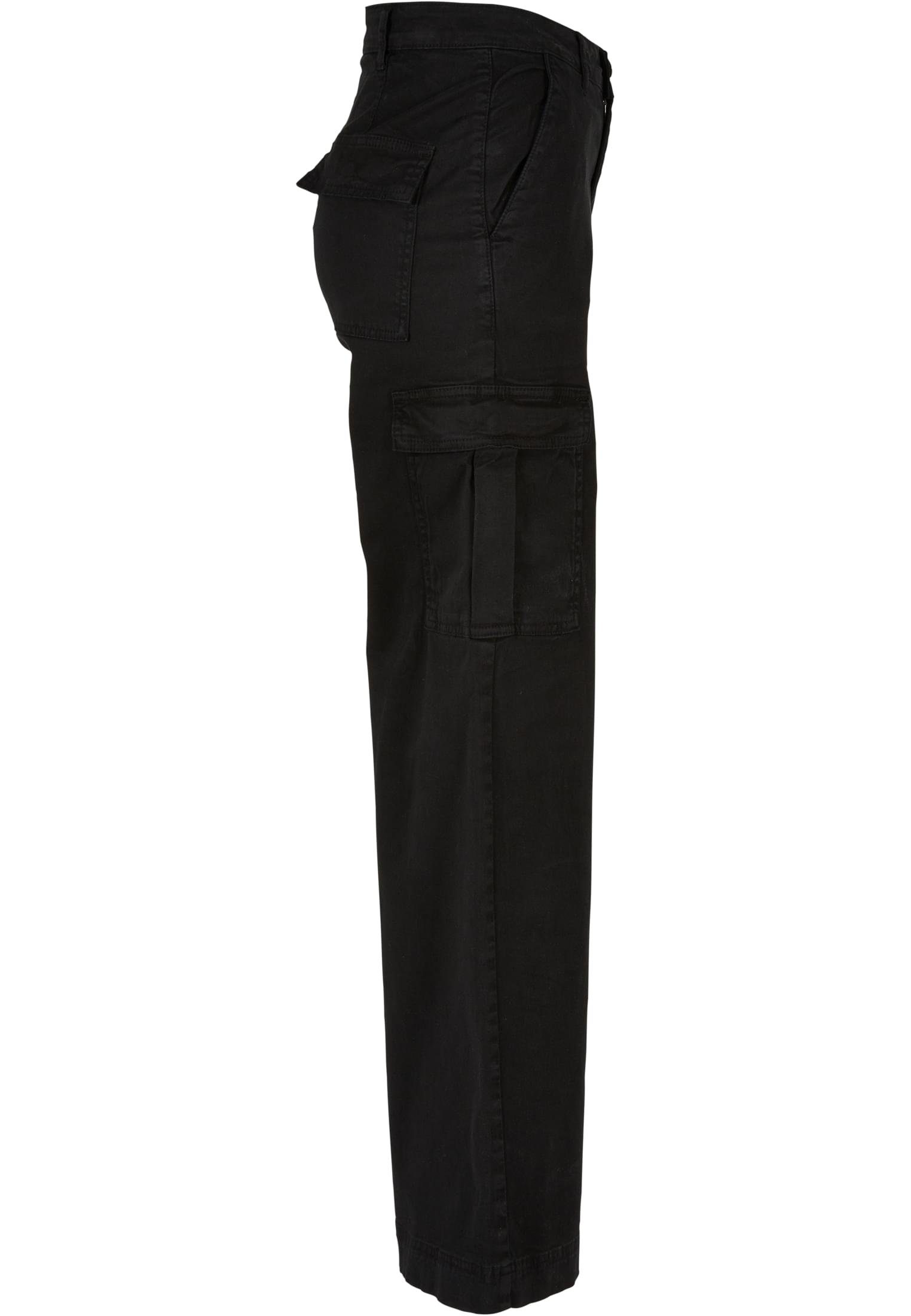 URBAN CLASSICS Stoffhose Damen Ladies Leg (1-tlg) Cargo High Wide black Pants Twill Waist
