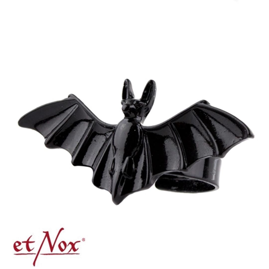 etNox Fingerring Ring Fledermaus schwarz: verstellbarer Halloween Schmuck