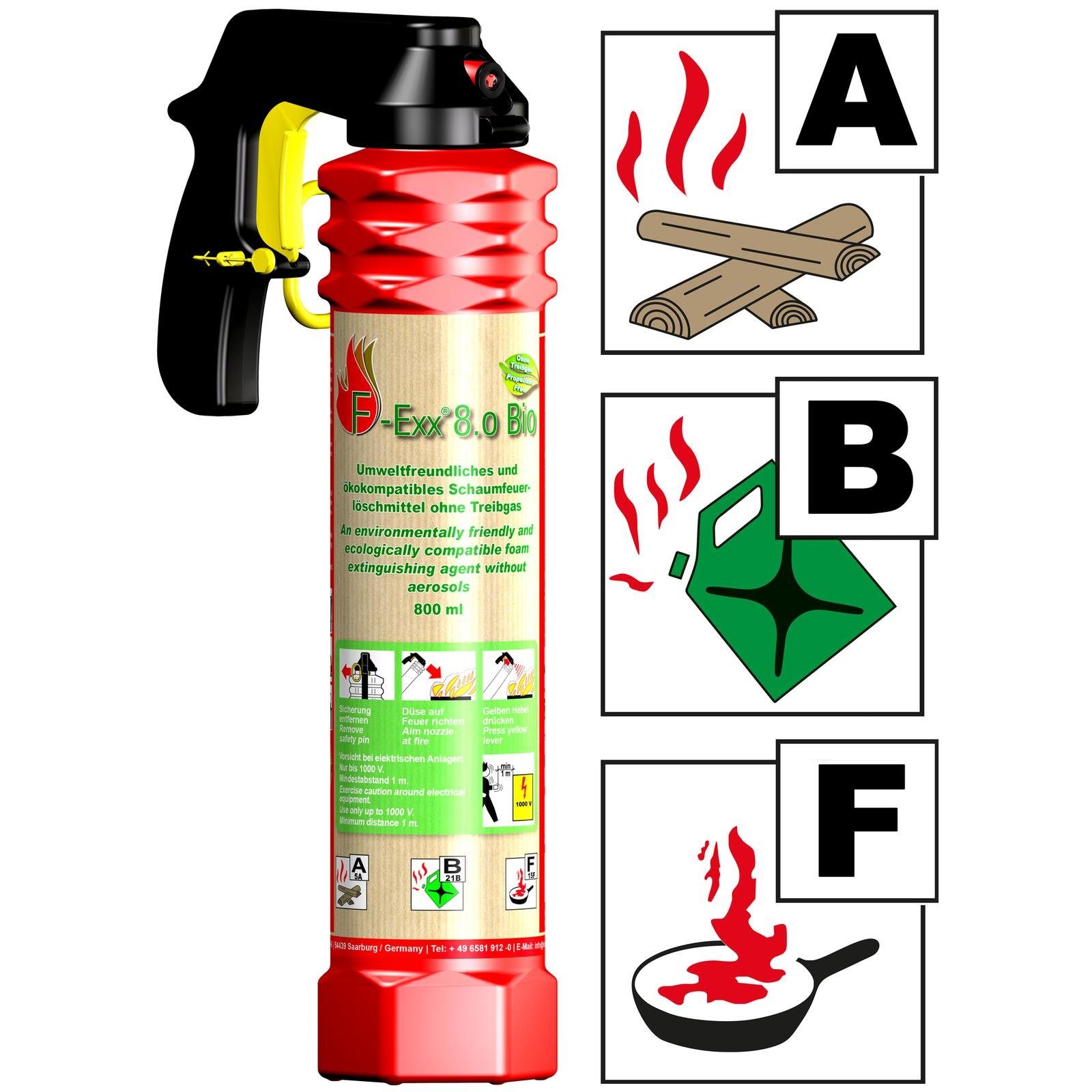 F-Exx Schaum-Feuerlöscher F-Exx® 8.0 Bio Umweltfreundlicher Allround- Feuerlöscher mit Wandhalter, (1-St)