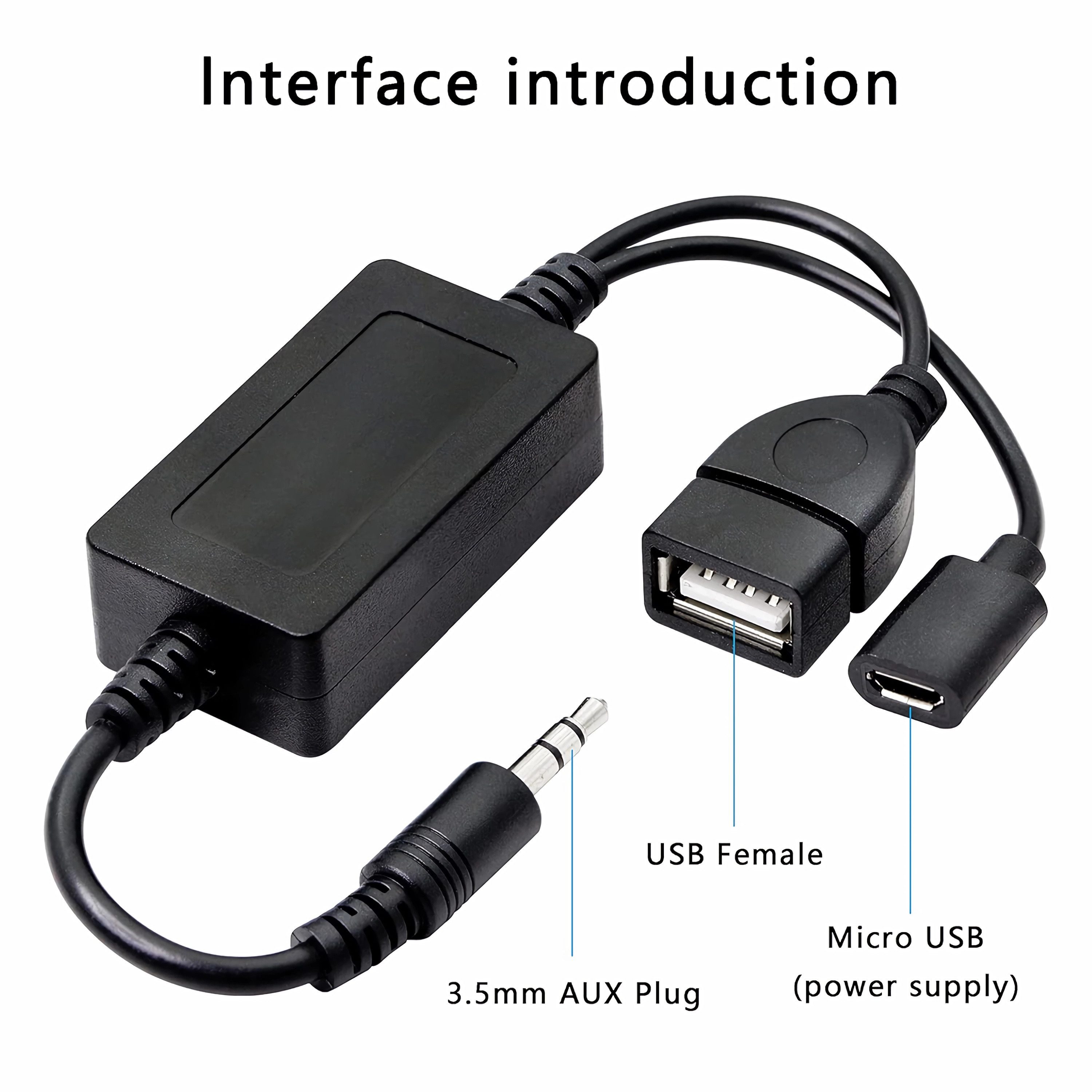 Bolwins P14 3.5mm AUX Audio Stecker auf USB A Buchse Auto Audio Adapter Kabel Audio-Kabel, 3,5-mm-Klinke, USB-A Buchse (25 cm), Integrierte MP3-Dekodierungsfunktion