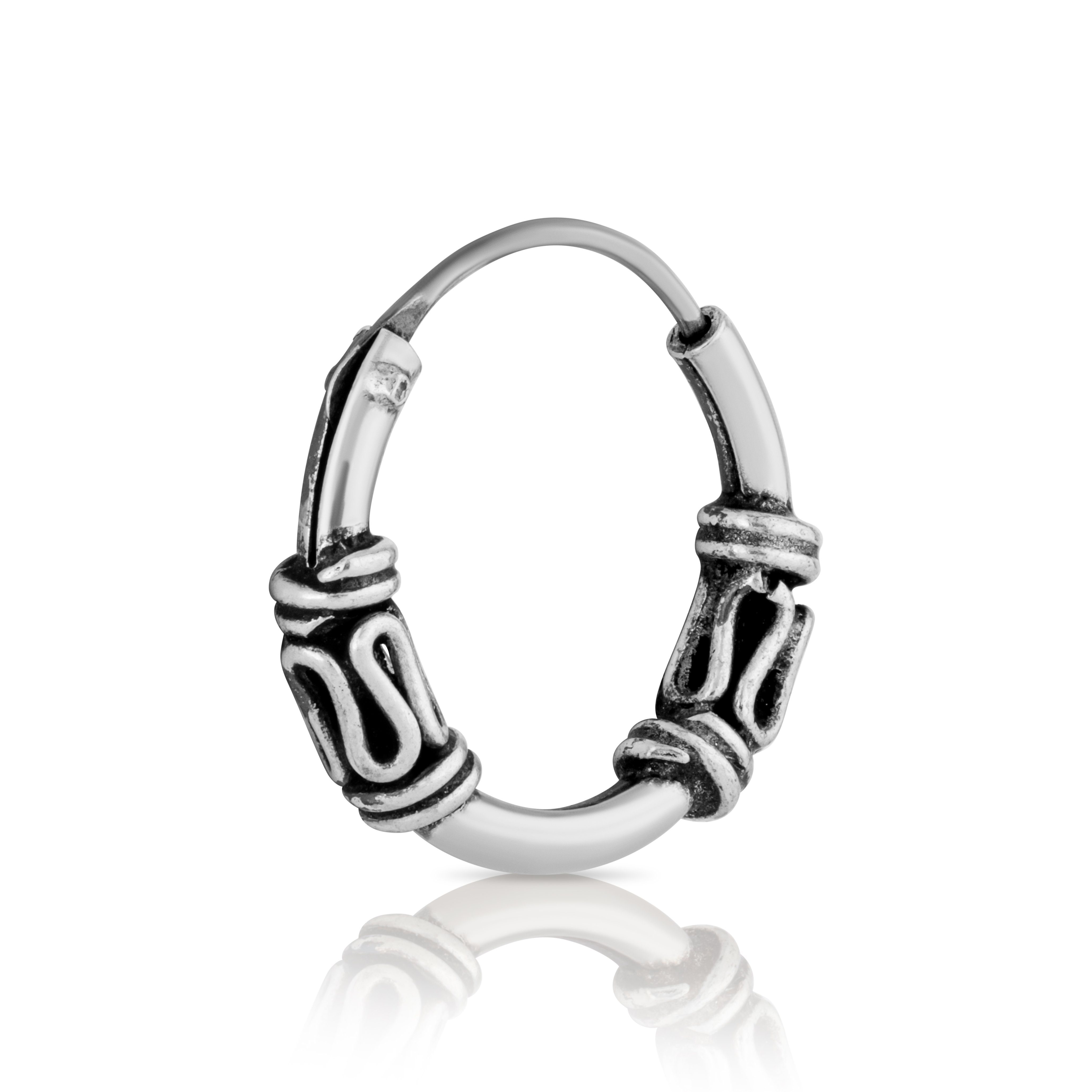 Single-Creole Bali einzel Ohrring 15mm 925 Silber Gothic 2635