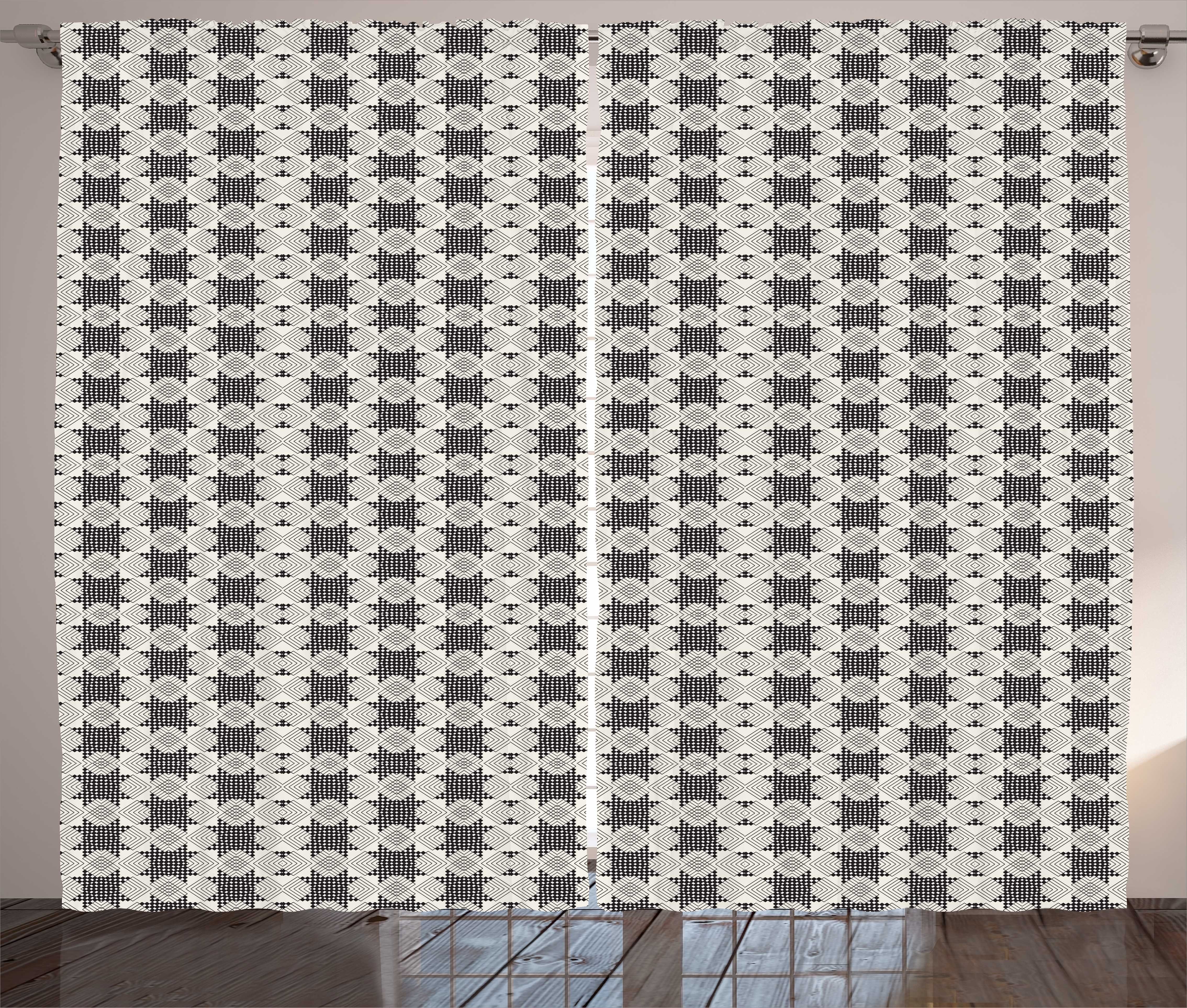 Gardine Schlafzimmer Kräuselband Vorhang mit Schlaufen und Haken, Abakuhaus, Geometrisch Checkered gestreiftes Motiv