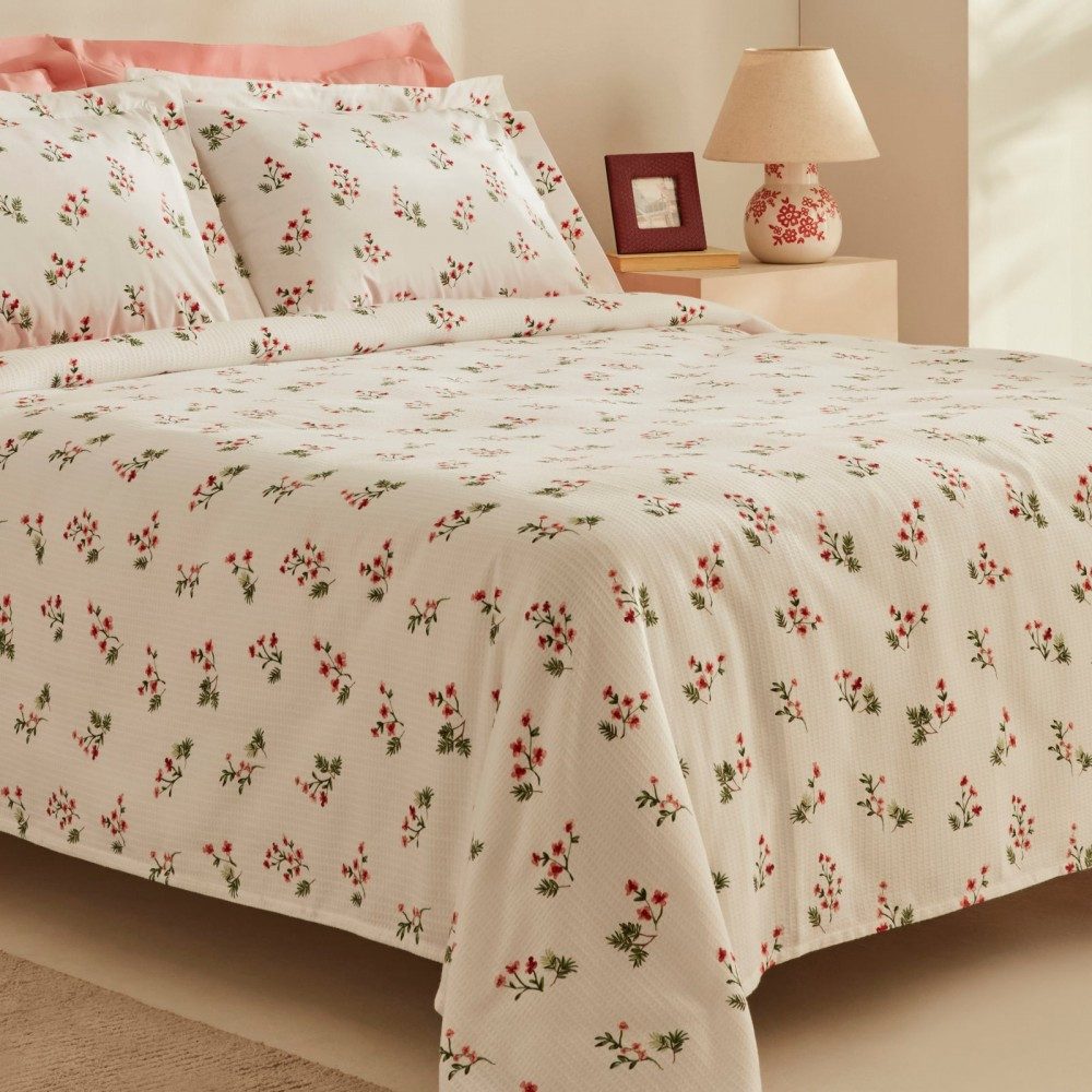 Karaca Bettwäsche Silvie 100% Baumwolle Doppelbett Tagesdecke Bettdecke Decke Set Rot