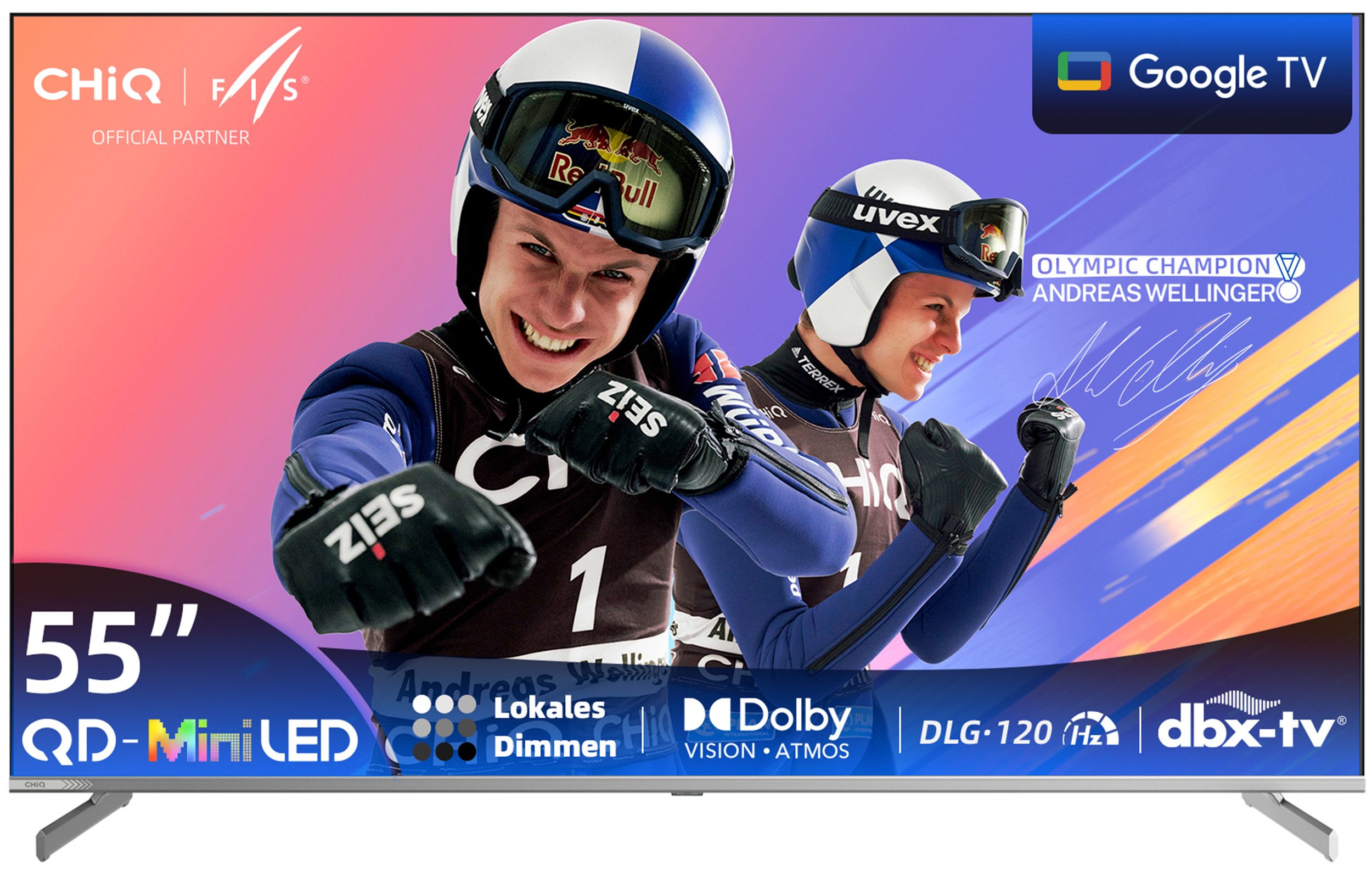 CHiQ M55QN9G Mini-LED-Fernseher (139 cm/55 Zoll, 4K Ultra HD, 4K UHD TV, DLNA, Smart-TV, Google TV, Mini LED TV, DLG 120Hz, 95% DCI-P3-Farbgenauigkeit, Dolby Vision, Google Assistant)