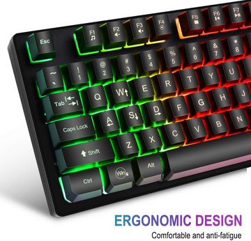 BAKTH LED Hintergrundbeleuchtung Tastatur- und Maus-Set, Regenbogen Farben Beleuchtete Wasserdicht USB Wired für Pro PC Gamer