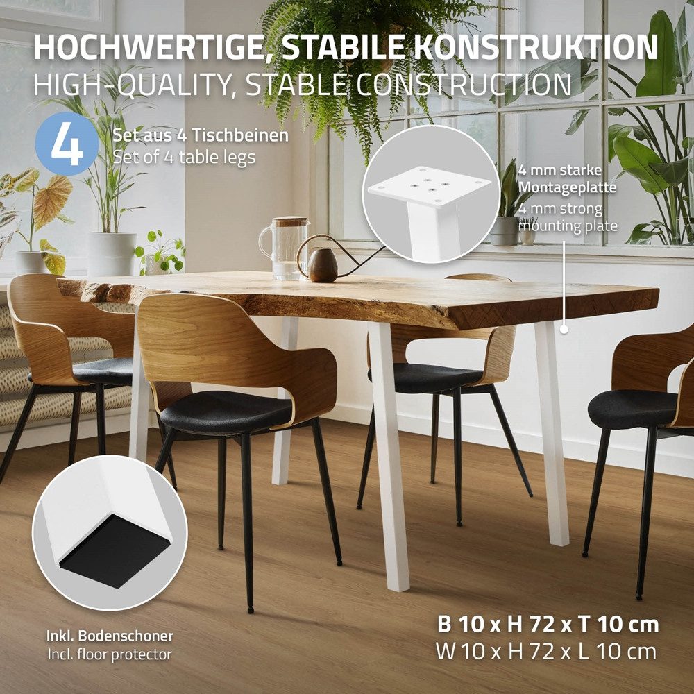 ML-DESIGN Tischbein Tischkufen I-Design Möbelfüße Tischgestell aus pulverbeschichtet Stahl, 4er Set Möbelbeine 72cm Weiß glänzend 96° Neigung Tischfüße