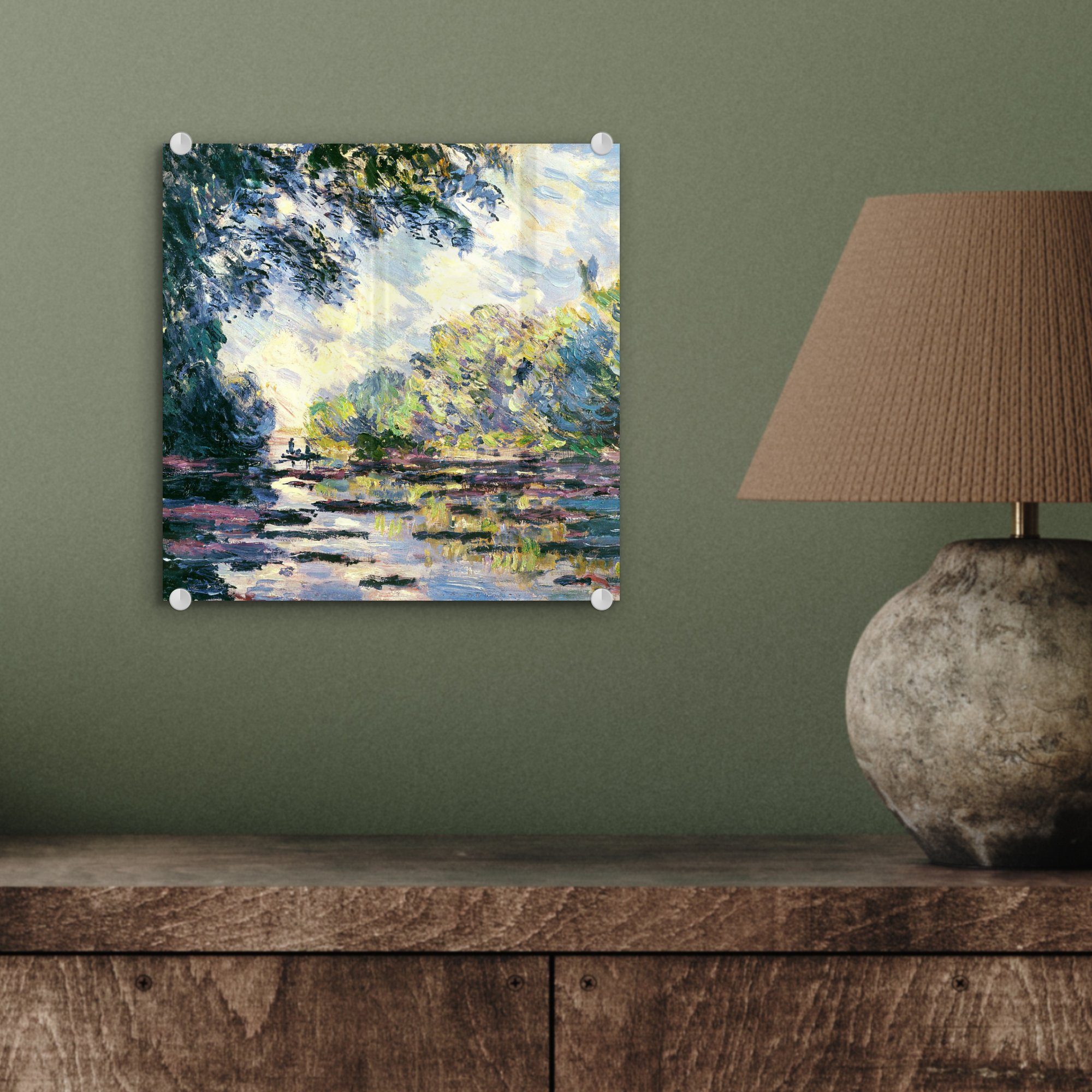 Giverny MuchoWow Foto Seine Acrylglasbild Glas Wandbild Glasbilder Bilder - - (1 auf Monet, - auf Wanddekoration - Claude bei Glas St),