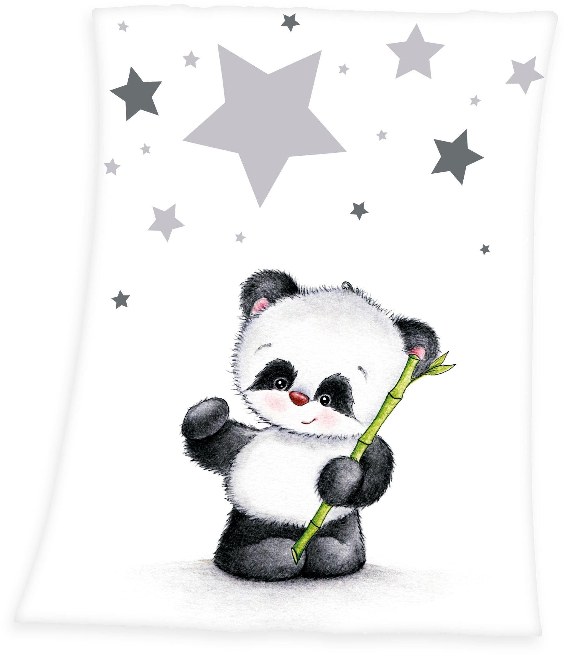 Kuscheldecke, Größe Baby kleiner Panda, mit Fynn Best, Babydecke in Flausch-Qualität Panda-Motiv,