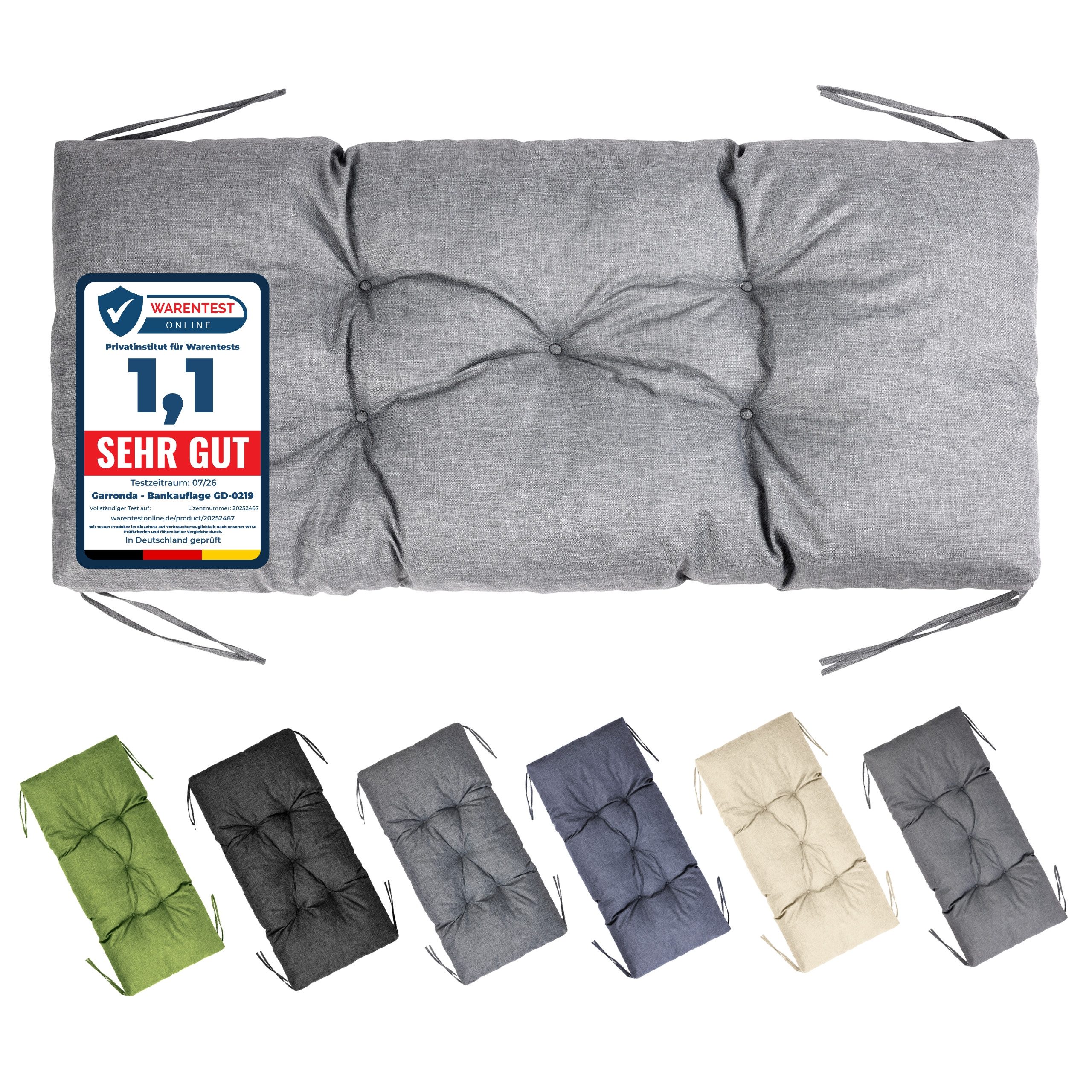 Garronda Bankauflage 100-180 cm, ca. 10 cm dick, Sitzkissen Outdoor GD-0219, (1 St), Hypoallergen, UV-beständig, Wasserbeständig