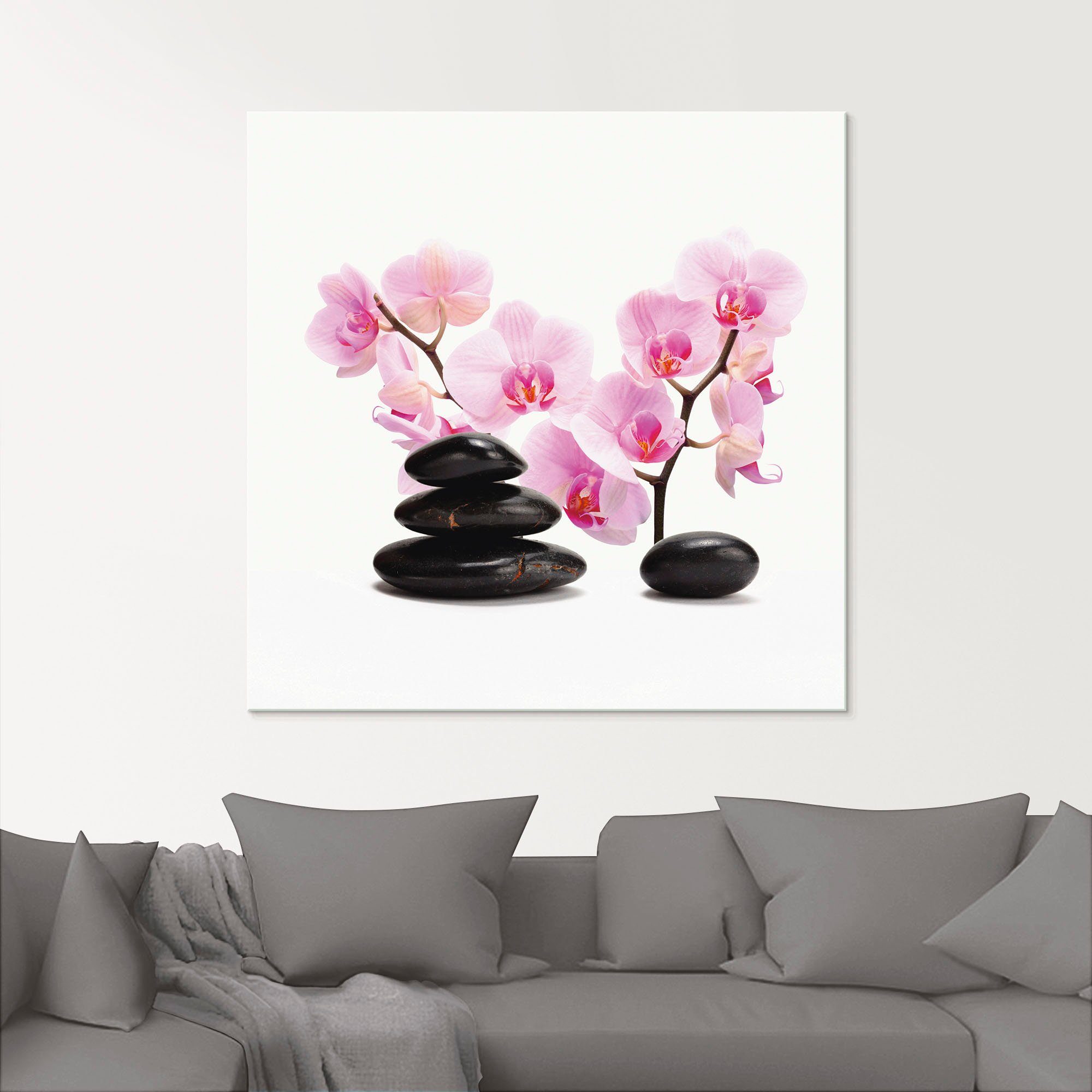 Artland Glasbild Schwarze Steine und pinke Orchidee, Zen (1 St), in verschiedenen Größen