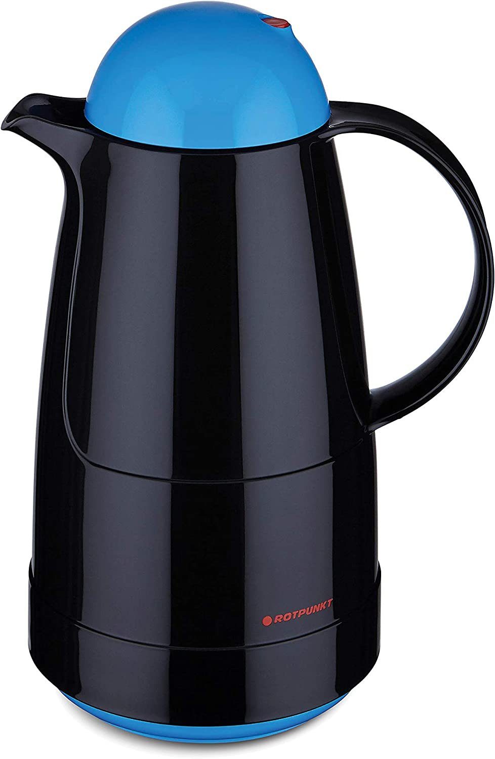 ROTPUNKT Isolierkanne 1,0 ltr. hochwertig I Glaseinsatz I BPA Frei I Made in Germany, 1,0 l, (Kaffeekanne I Teekanne, black/kingfischer), Glaskolben aus doppelwandigem Rosalin-Glas