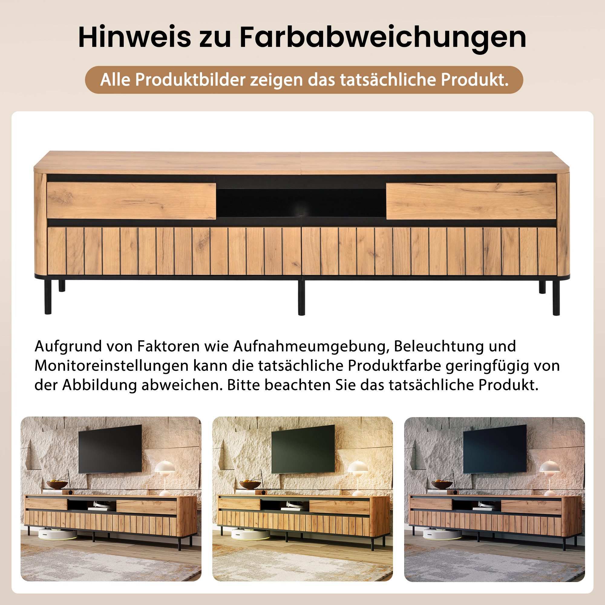 HAUSS SPOLE TV-Schrank für 75 Zoll,Fernsehschrank Lowboard mit Klapptüren & Metallfüße,Natur (Fernsehschrank 180x40x52cm mit zwei Klapptüren und sechs Metallfüße) Wohnzimmer-TV-Möbel mit Kabelmanagement