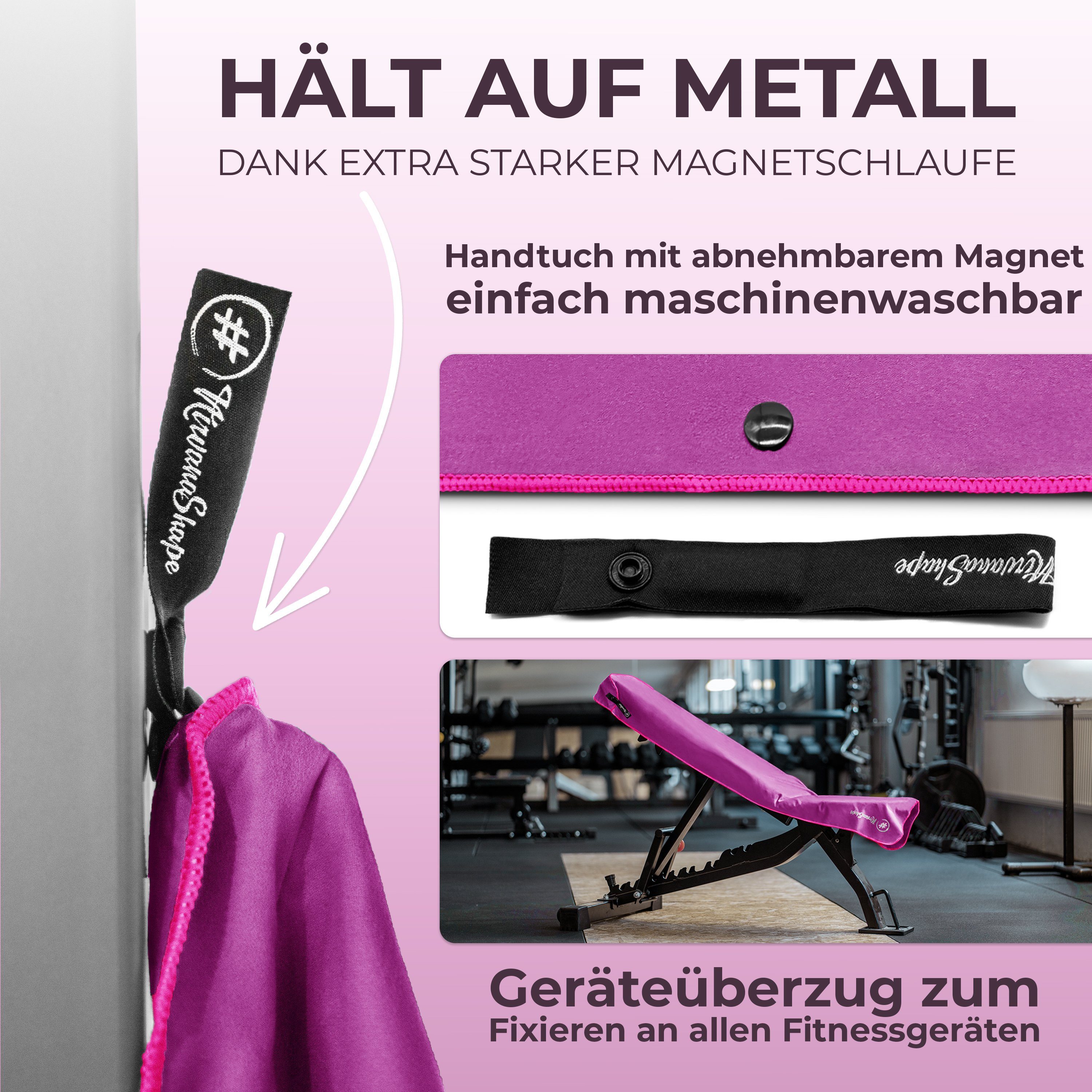 NirvanaShape Sporthandtuch Fitness-Handtuch mit Magnet-Clip, Mikrofaser Sporthandtuch, Microfaser, 2x Reißverschlusstaschen & Funktionaler Geräteüberzug, Ultra- – Bild 5 von 5