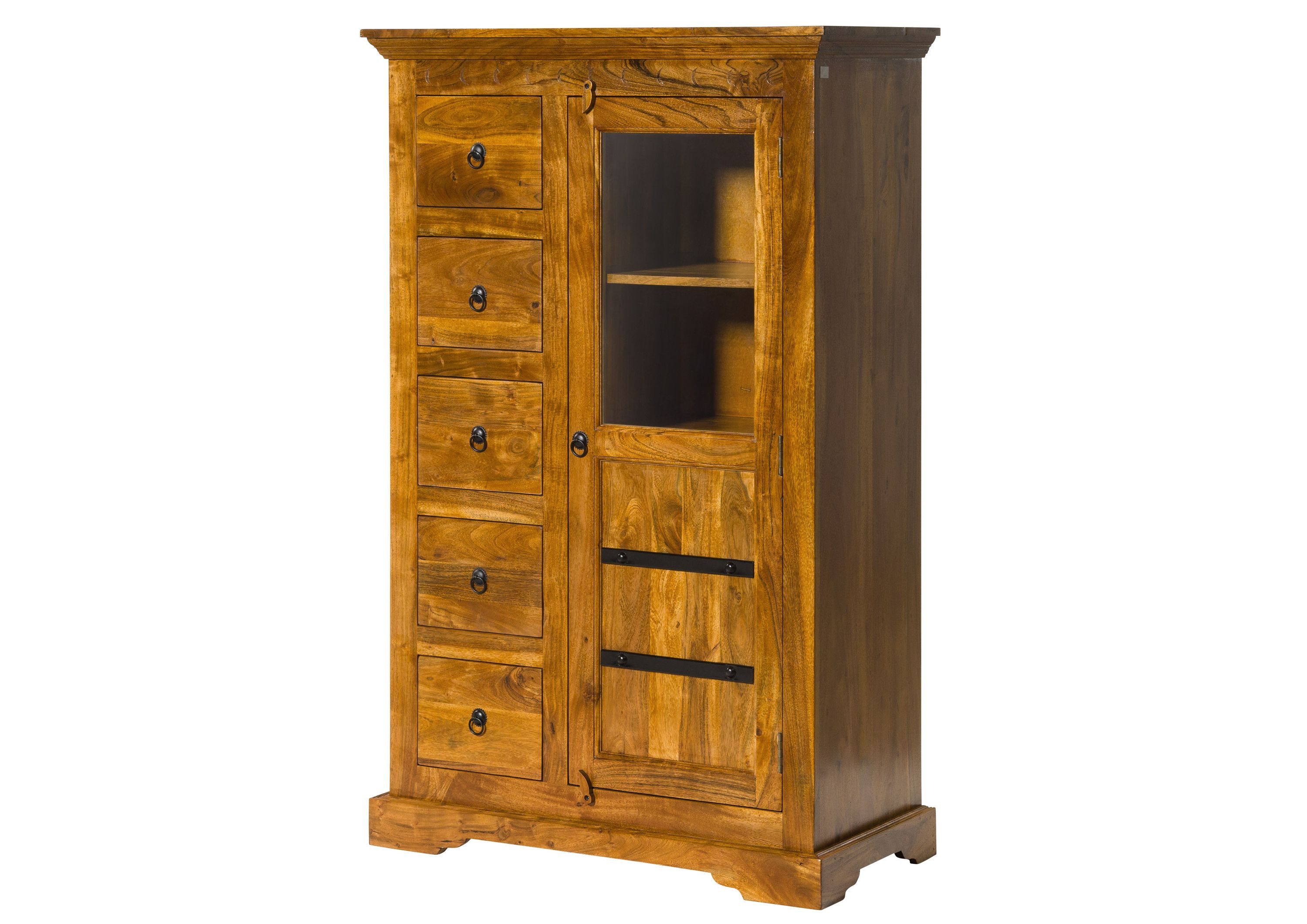 Massivmoebel24 Standvitrine OXFORD Akazie Massivholz hellbraun (Massivholz montiert 87 OXFORD #0417) Akazie 95x45x147 cm (BxTxH) hellbraun lackiert