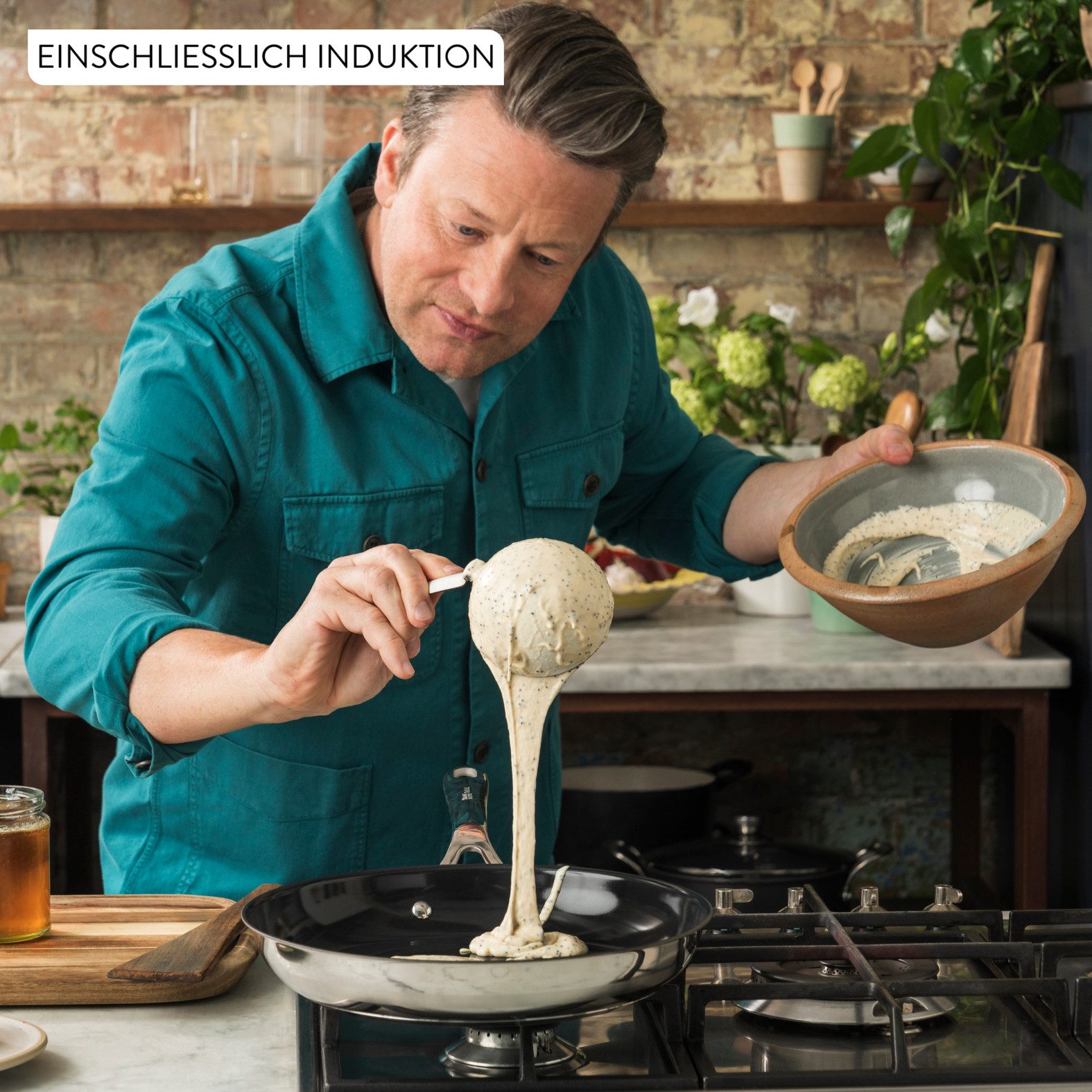 Tefal Bratpfanne Jamie Oliver Smart Cook, Edelstahl (Set, 2-tlg), Antihaftbeschichtete Keramikoberfläche, Thermo-Spot, Induktion