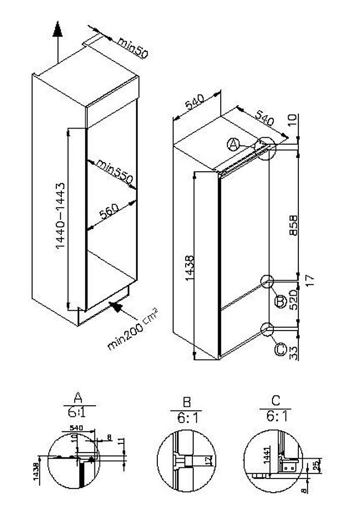 Amica Einbaukühlgefrierkombination EKGC 16156/1 / BK2265.4i(E), 144 cm hoch, 54 cm breit, Frisch, sicher, übersichtlich – deine Kombi für jeden Tag – Bild 2 von 2