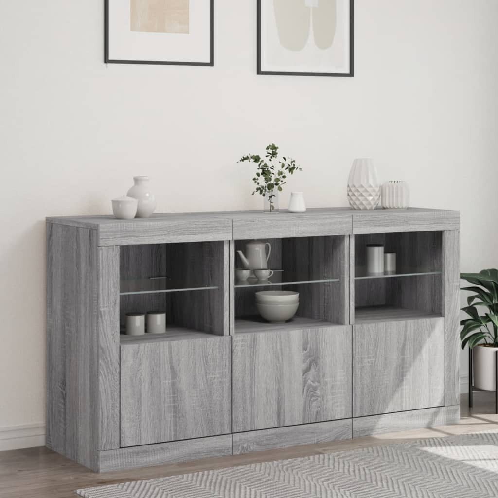 vidaXL Sideboard Sideboard mit LED-Leuchten Grau Sonoma 123x37x67 cm (1 St) günstig online kaufen