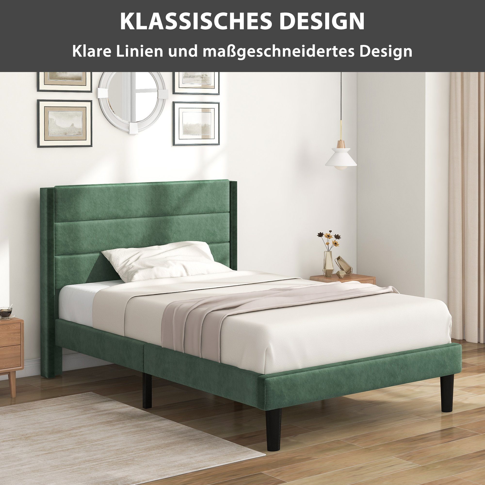 Flieks Polsterbett, gepolstertes Einzelbett Textilbezug Samt, günstig online kaufen