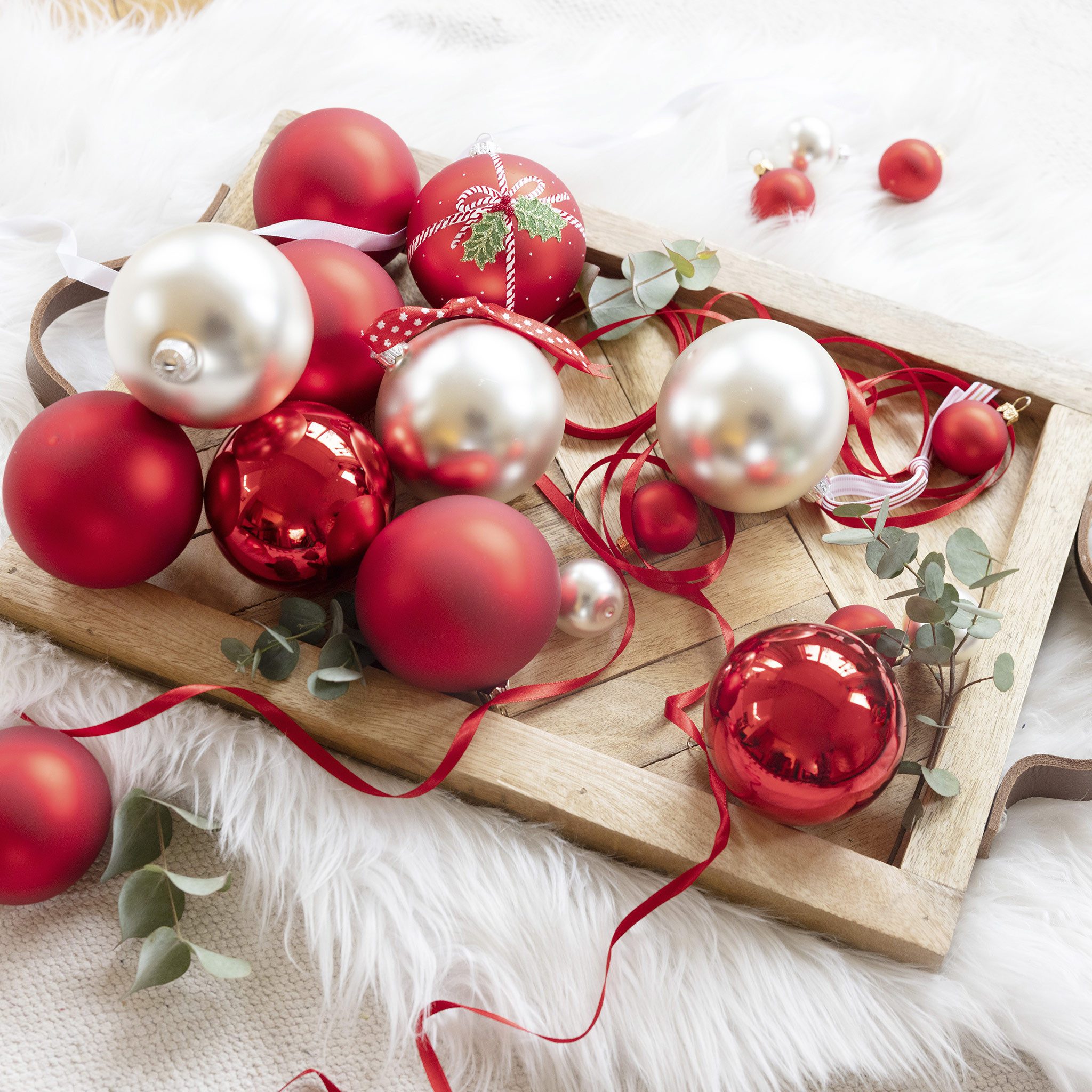 Kaemingk Christbaumschmuck, Weihnachtskugeln Glas 3,5cm 16 Stück - Weihnachtsrot