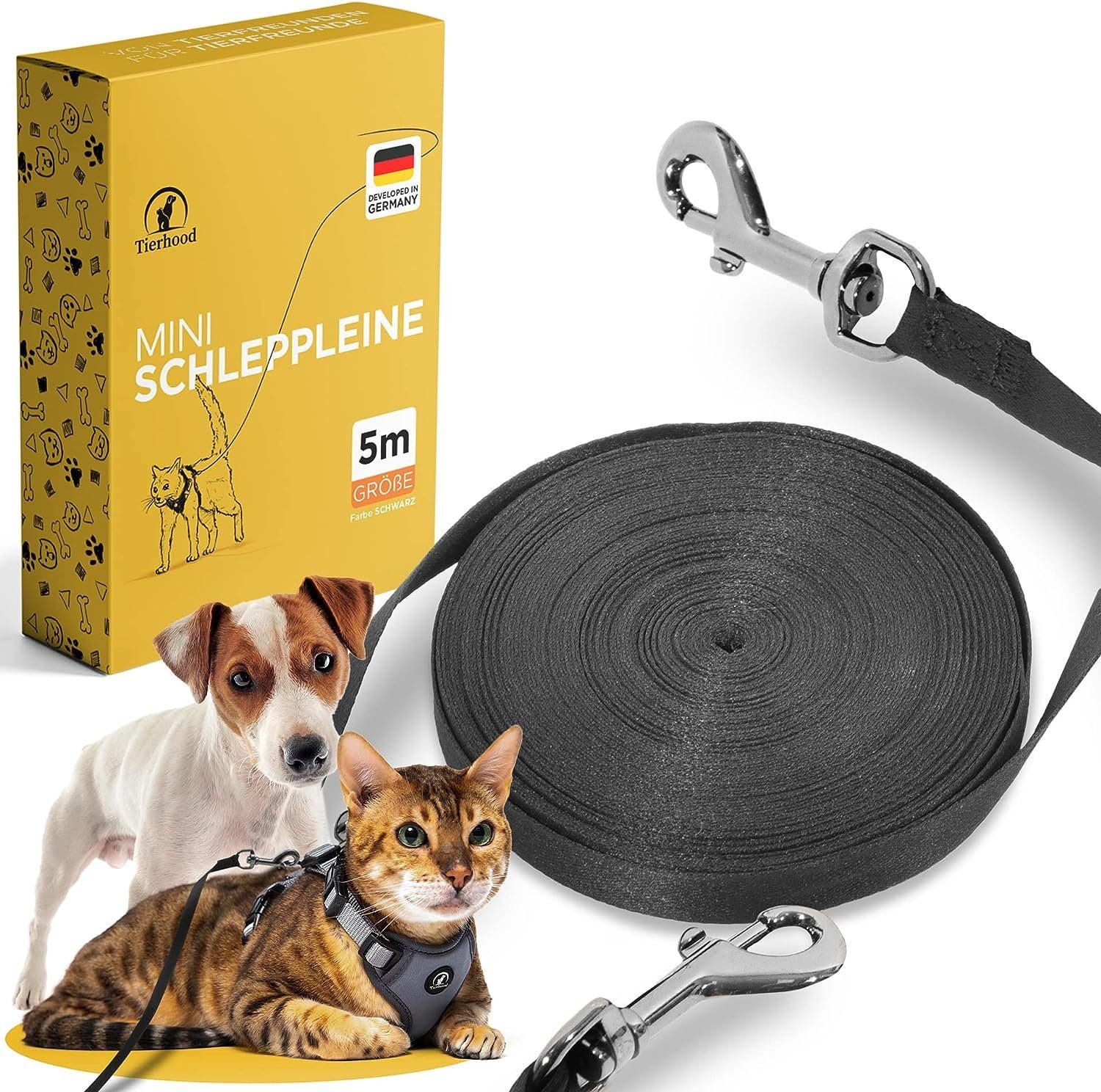 Tierhood Hundeleine Schleppleine 5m / 10m / 15m für Hunde & Katzen [Federleicht] - Leine