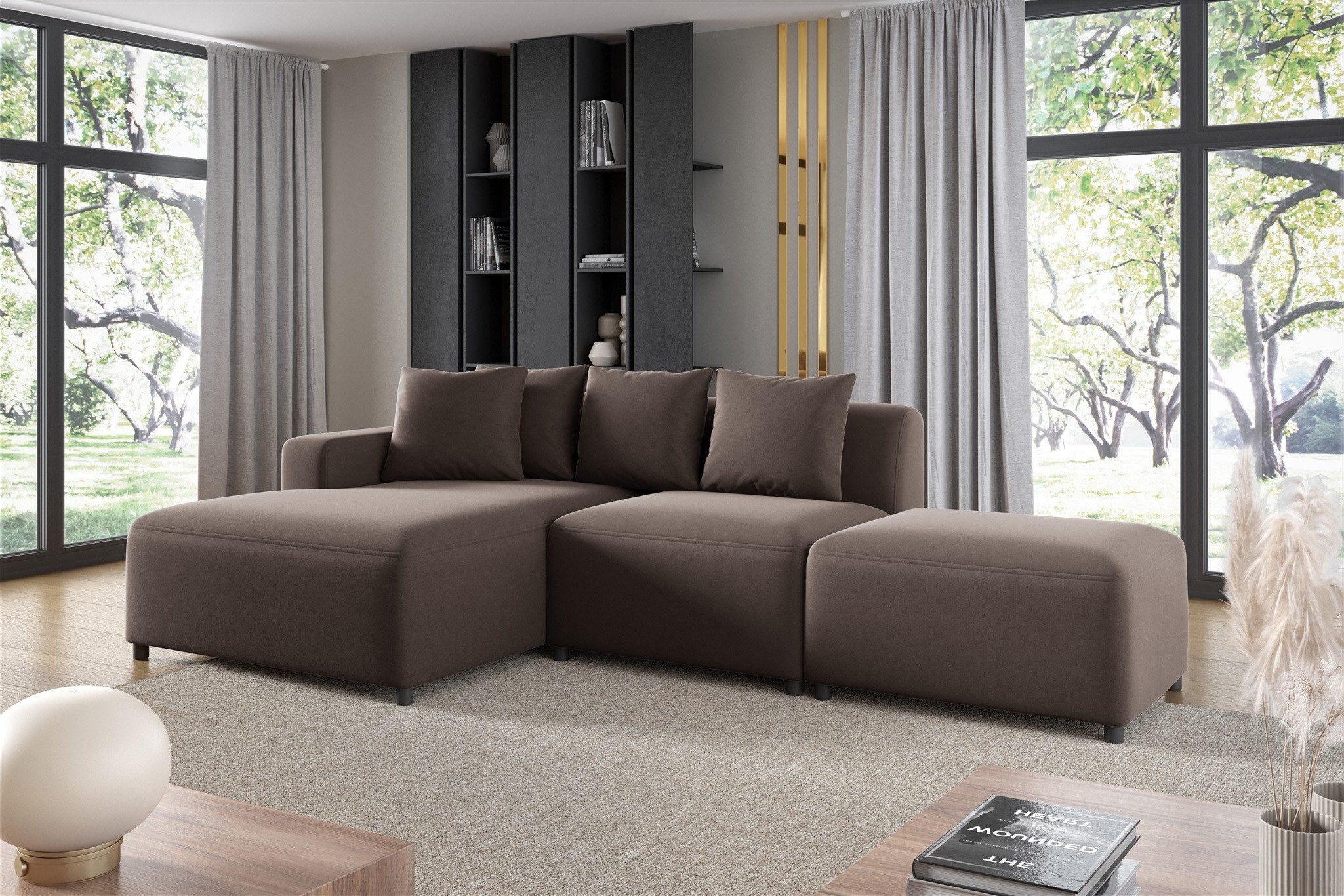 Ecksofa Designersofa FUN AROA XS inkl. Hocker in Velourstoff Salvador