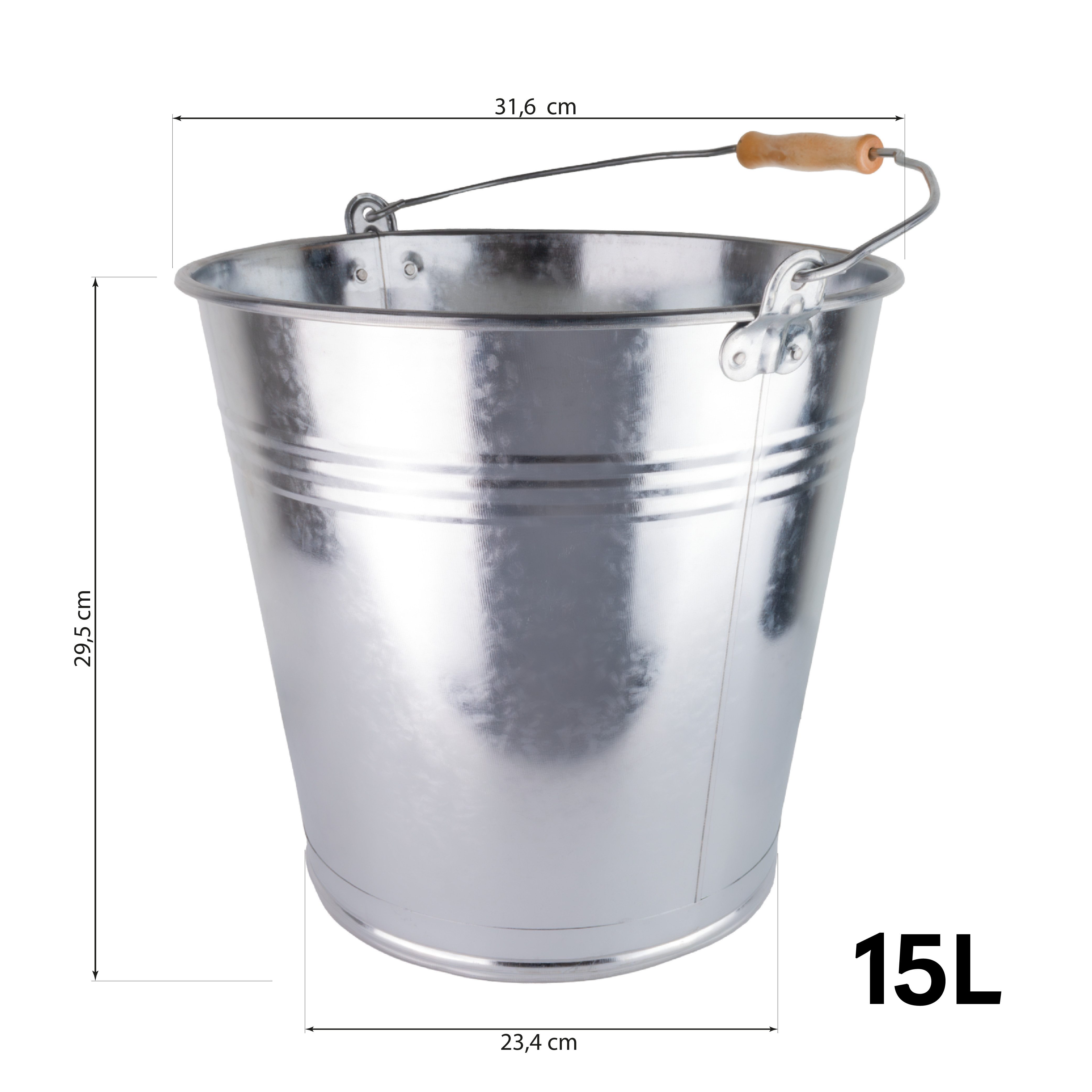 Prima-Online Mülleimer Zinkeimer 7-15 Liter mit Holzgriff Eimer auch Dekoeimer Metalleimer, Volumen 5L