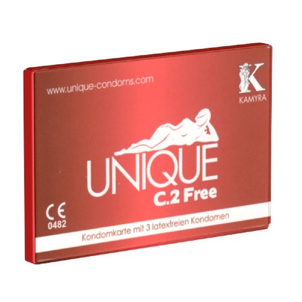 Kamyra Kondome Kamyra «Unique C.2 Free» Kondomkarte mit latexfreien Kondomen Packung mit, 3 St., mit flacher Basis ohne Ring, auch mit ölhaltigen Gleitmitteln verwendbar