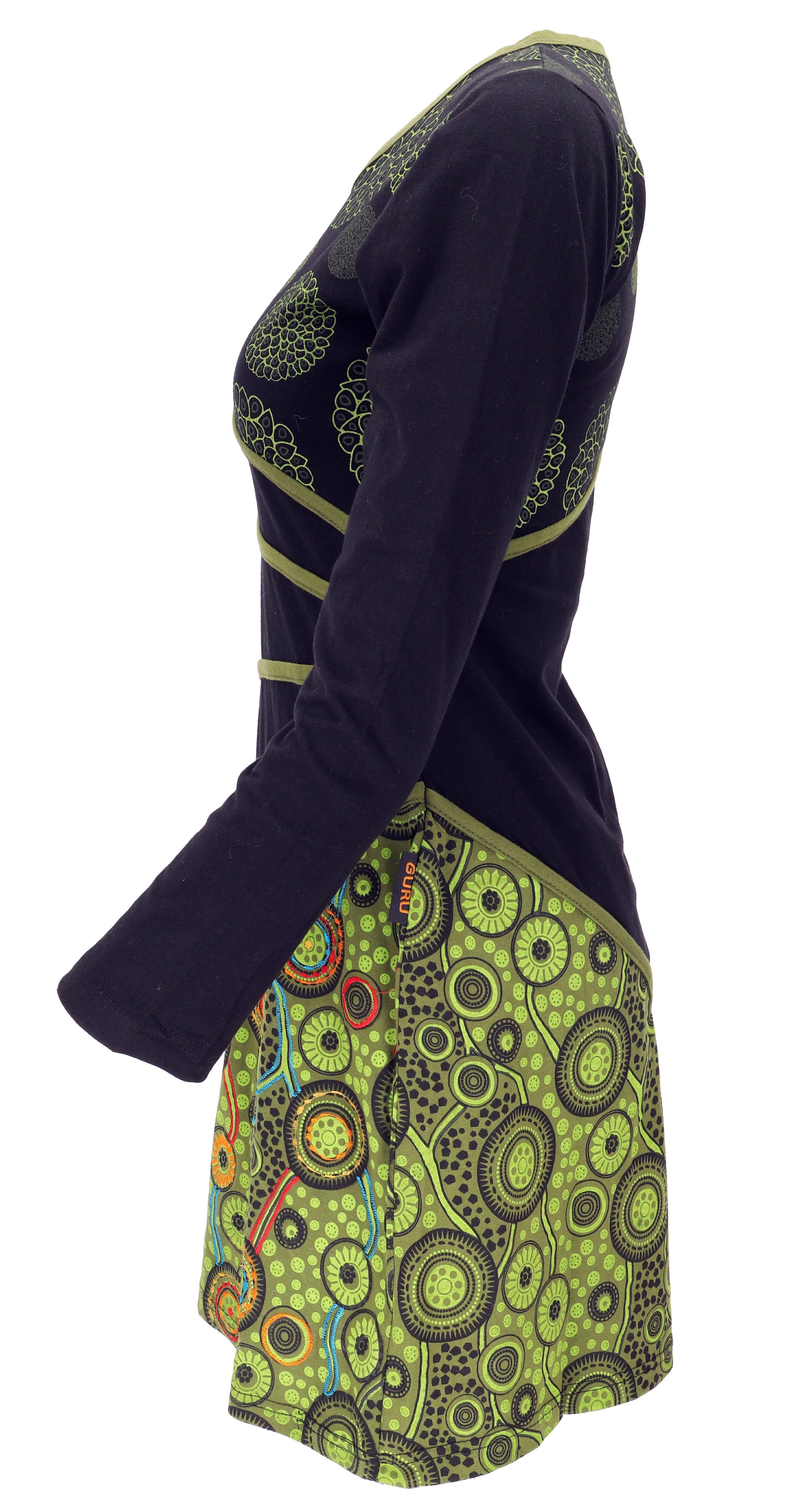 Guru-Shop Midikleid Hippie Minikleid Boho chic, Tunika - schwarz/grün alternative Bekleidung – Bild 5 von 5