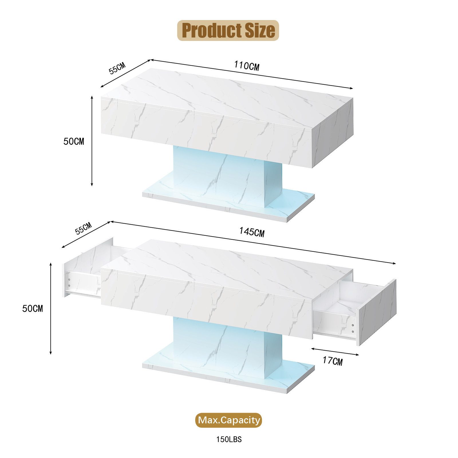 radelldar Couchtisch Wohnzimmertisch Hochglanz mit 2 Schubladen modern 110x günstig online kaufen