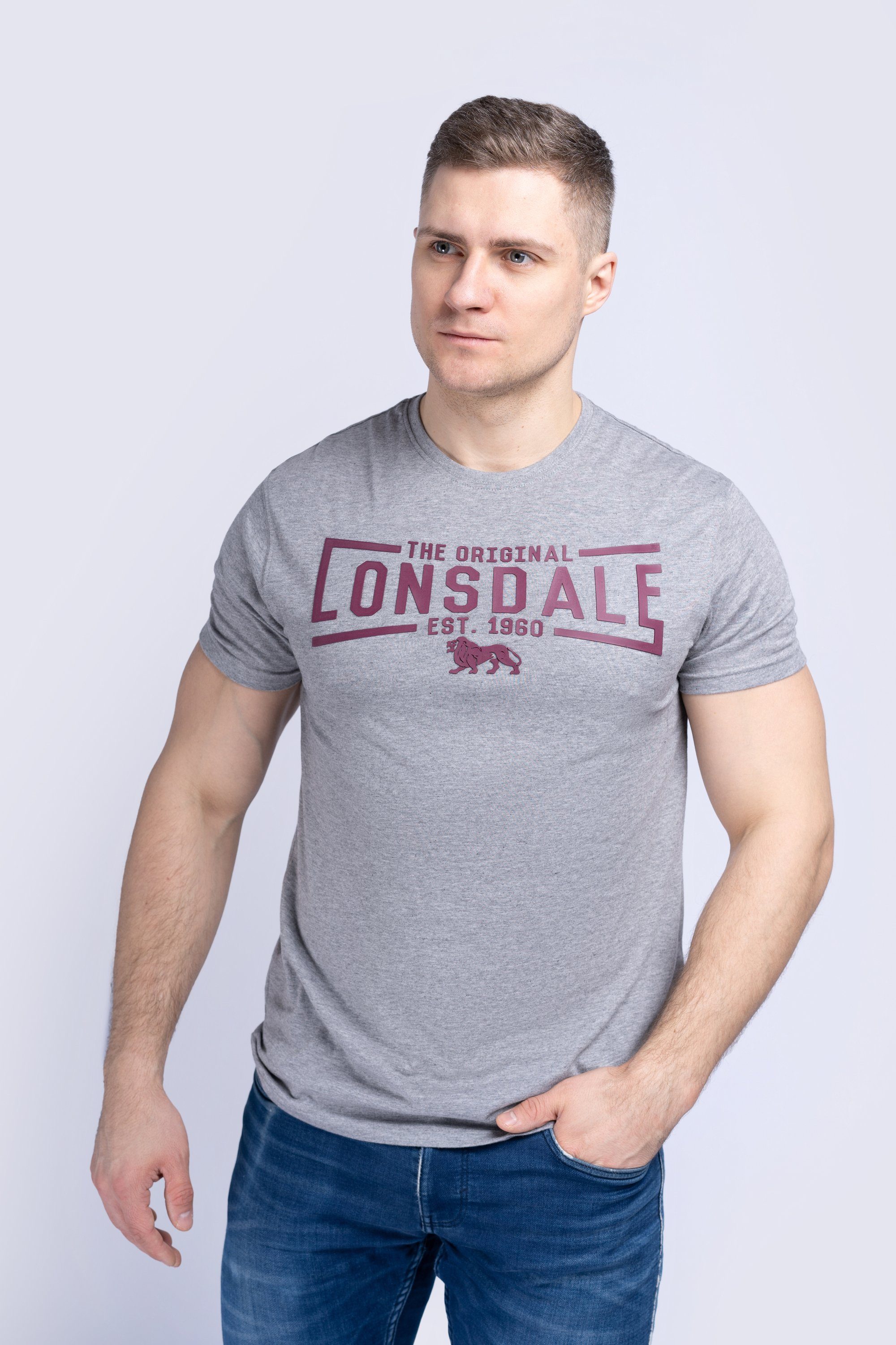 Lonsdale T-Shirt NYBSTER Marl Grey/Oxblood