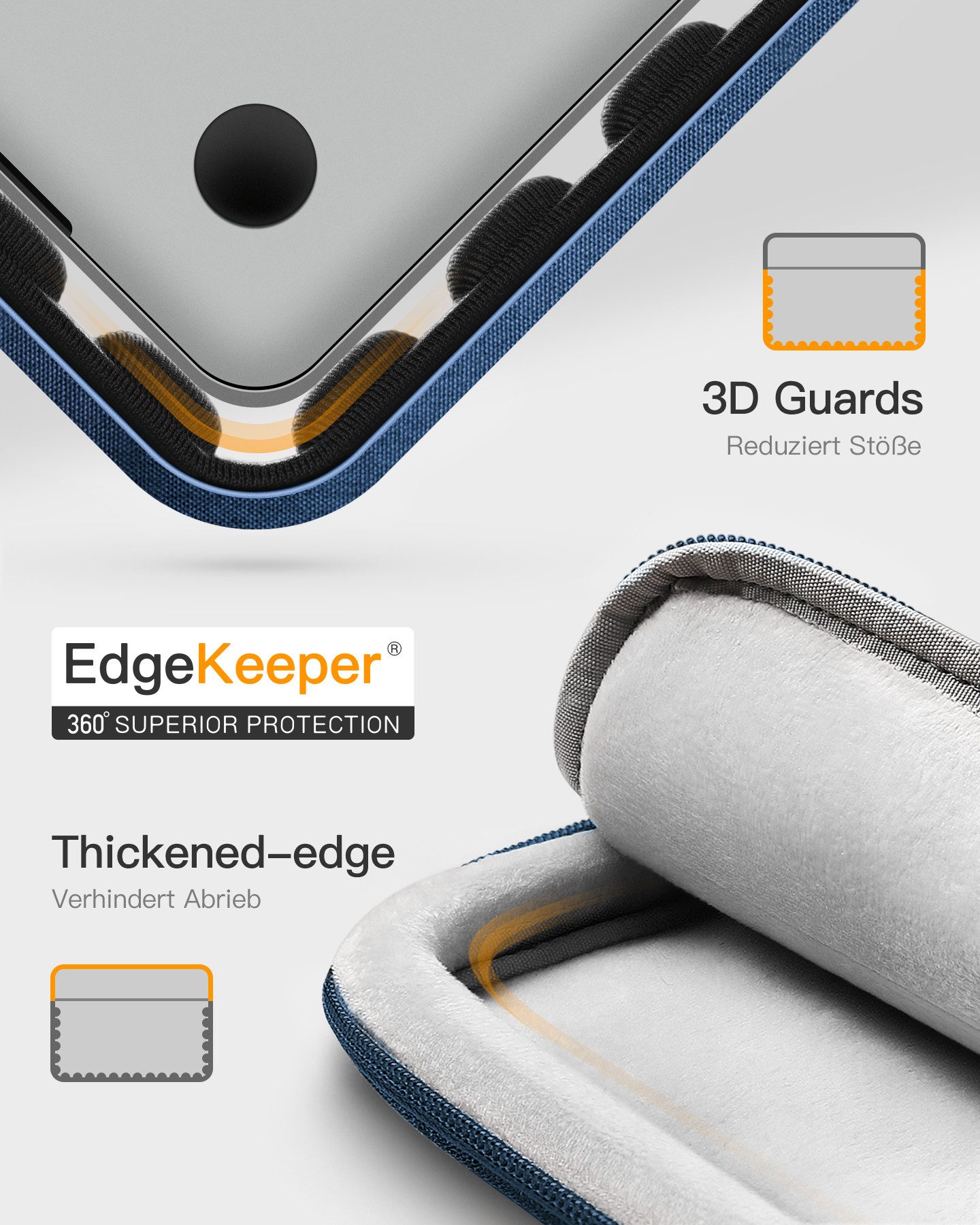 Inateck Laptop-Hülle 360 schützende Laptoptasche für 13 Zoll MacBook Air Pro Neo stoßfeste, Technisches Material EUDE FOAM
