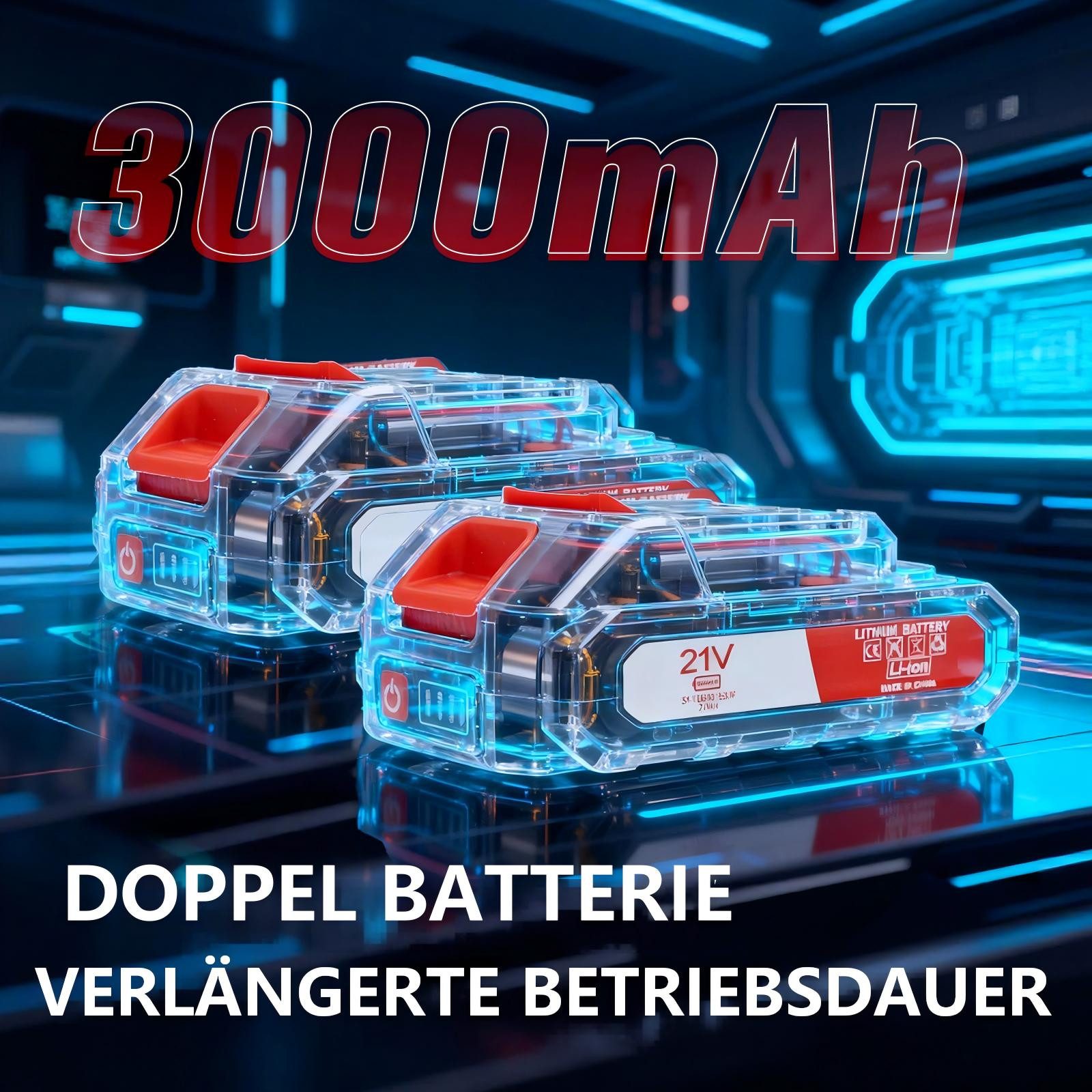 OUTIGO Akku-Rasentrimmer Akku-Rasentrimmer mit 3000mAh 21V Akku, Verstellbarer Teleskopstiel, 15 cm Schnittbreite, 4 Arten Klingen, Teleskop-Stiel/zusammenklappbar
