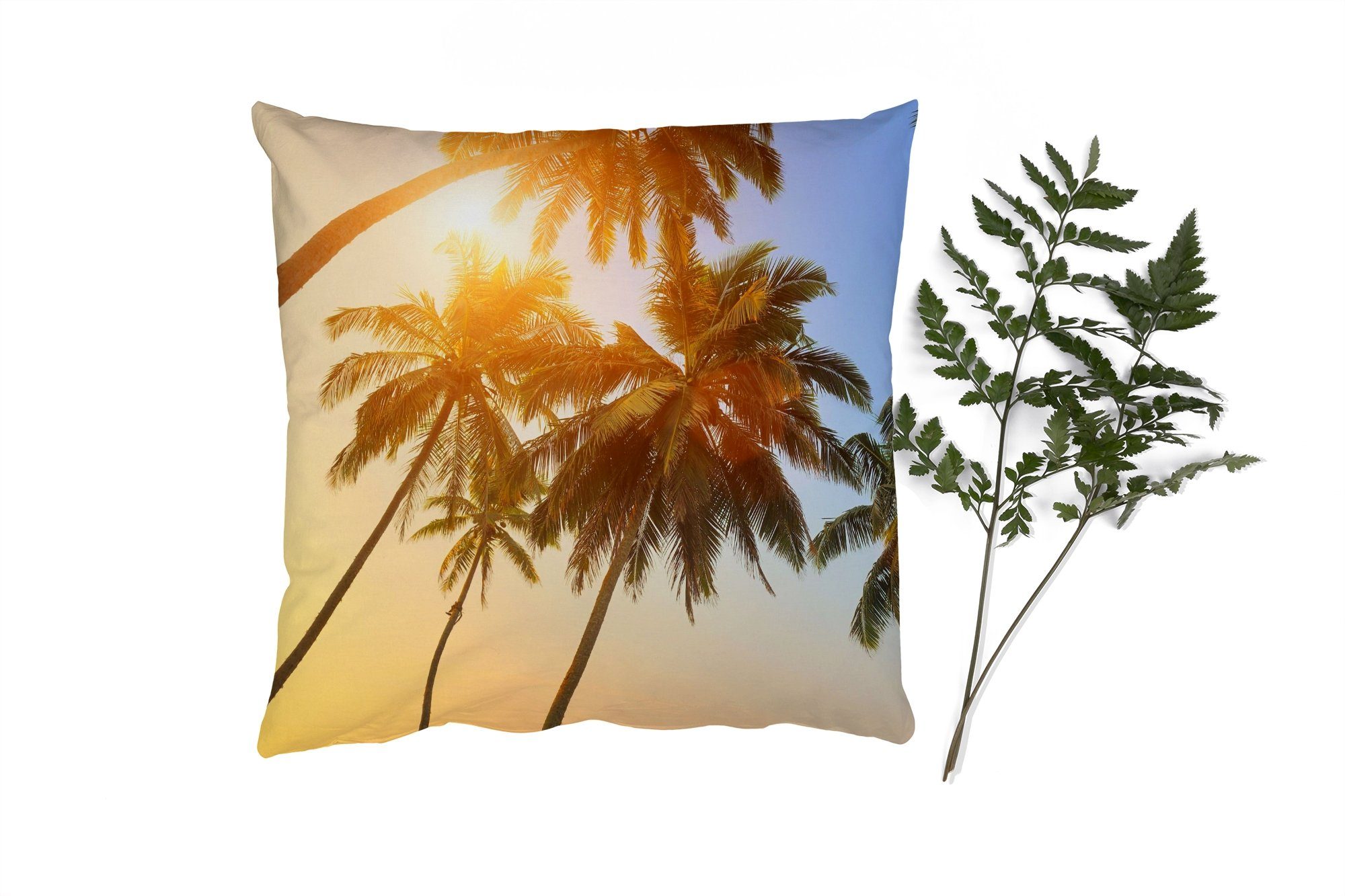 MuchoWow Dekokissen Palme - Sonne - Sommer - Tropisch, Zierkissen mit Füllung für Wohzimmer, Schlafzimmer, Deko, Sofakissen