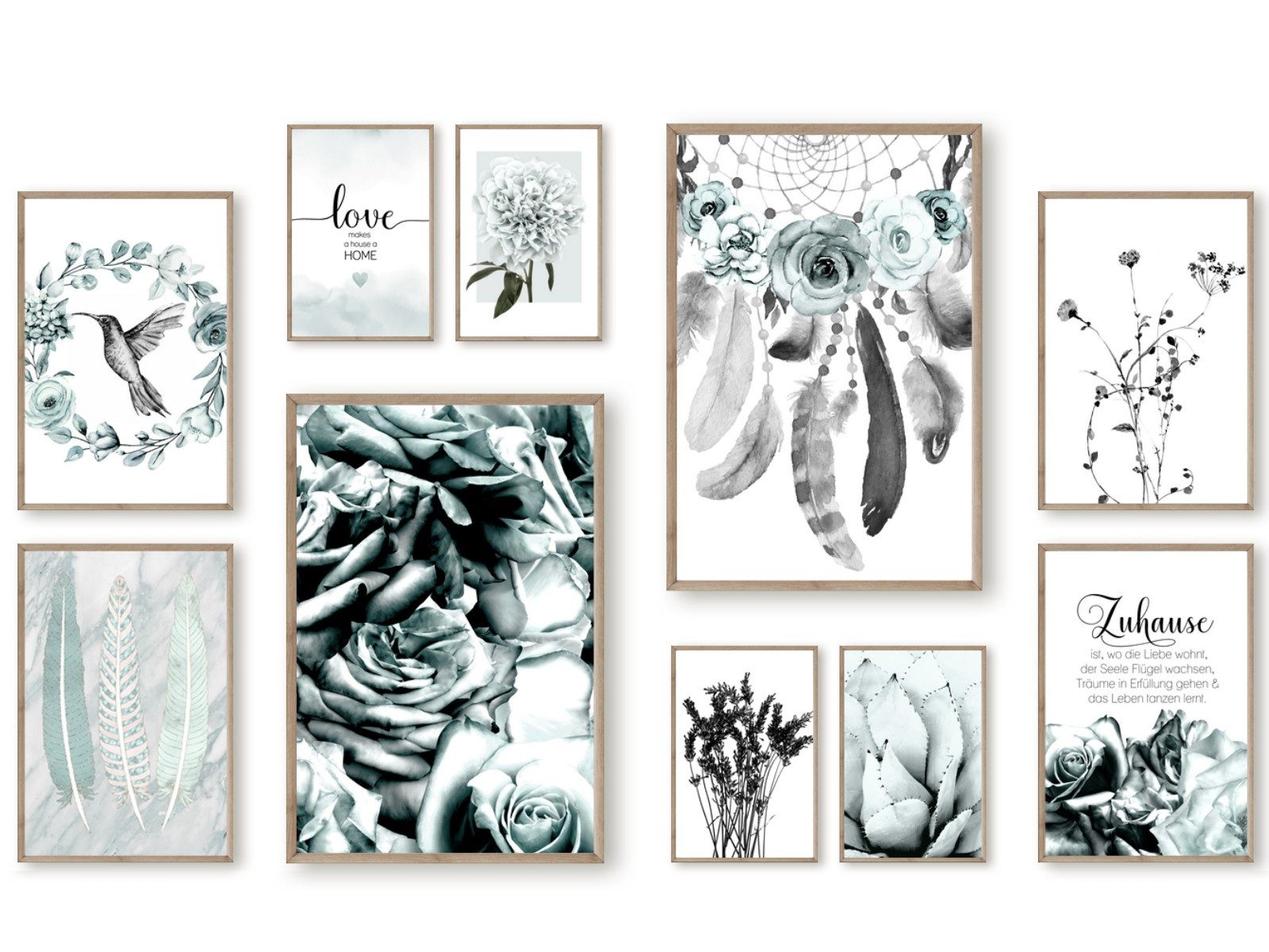 homestyle-accessoires Poster Изображения Изображенияwand Set Wandbilder ZUHAUSE IST, WO DIE LIEBE WOHNT, (10 St), - Ohne Изображенияrahmen - Sorgfältige & sichere Verpackung