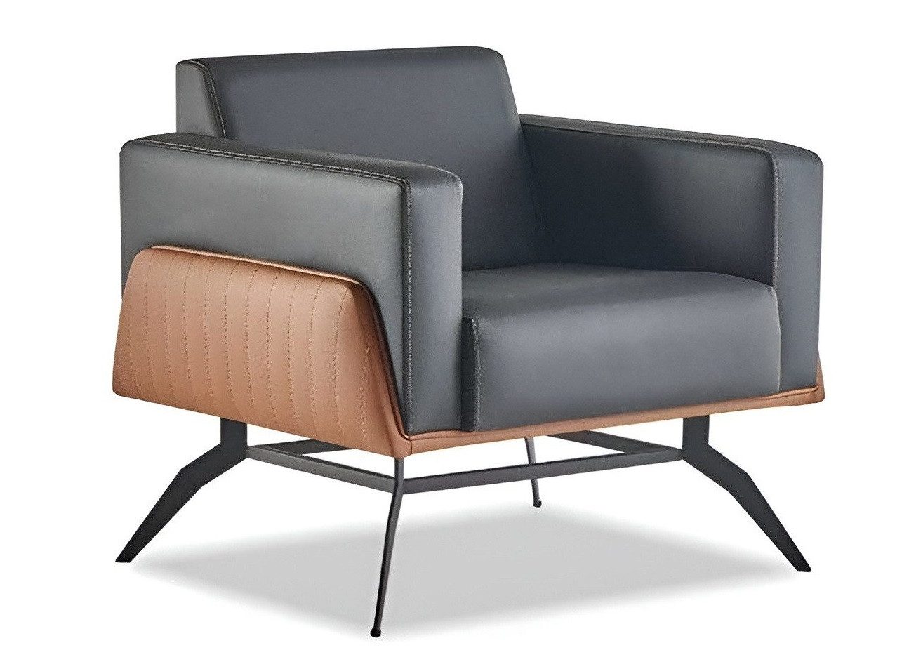 Xlmoebel Sessel Lehn 1-Sitzer Modern Leder Edelstahl Holz Zweisitzig (1-St., 1-Sitzer), Made in Europa