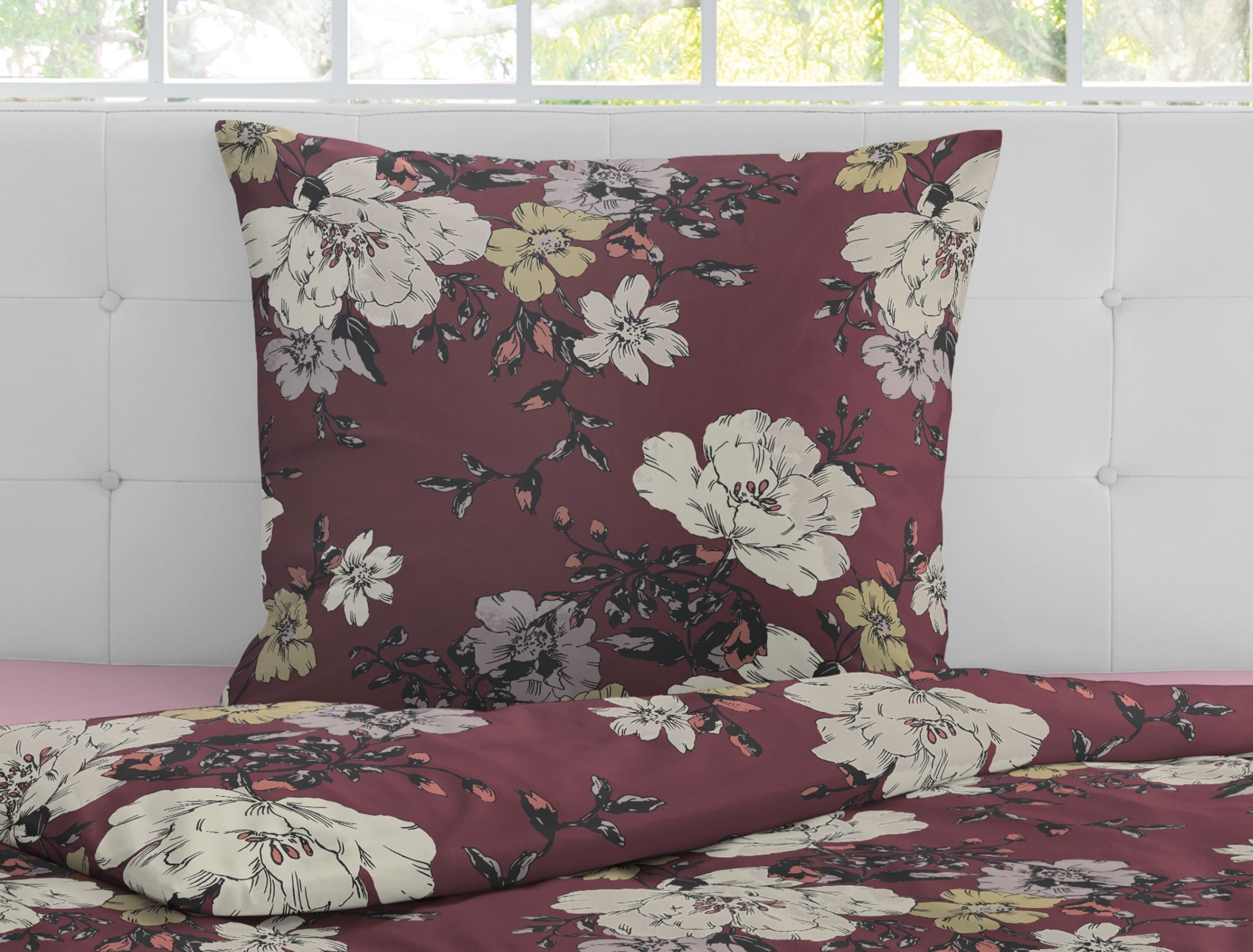 Irisette Bettwäsche Irisette Eos Mako-Satin Bettwäsche 135x200 Blumen Rosen Blüten weinrot, Mako-Satin, 2 teilig