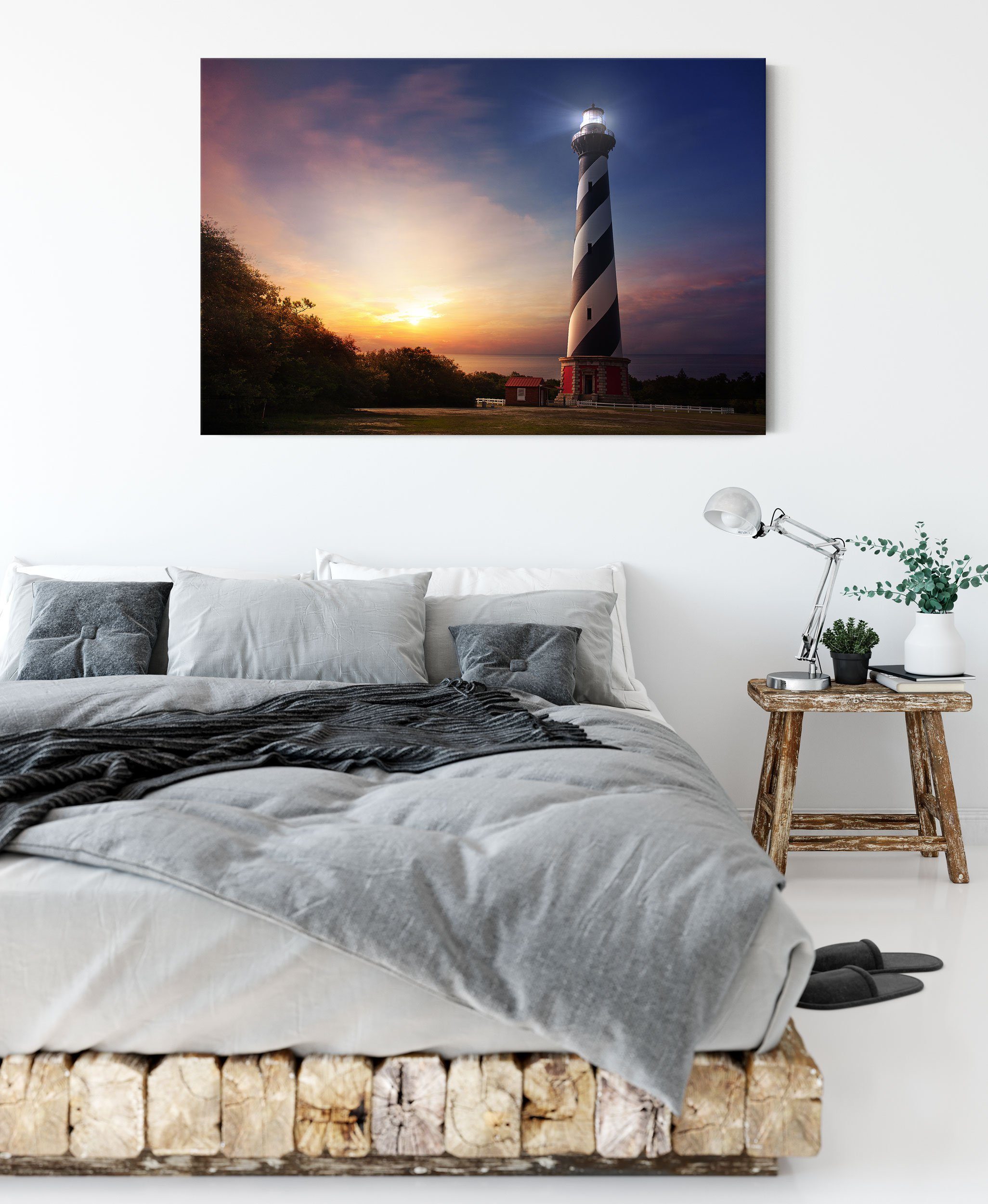 Pixxprint Leinwandbild Cape Hatteras Leuchtturm, fertig (1 Hatteras St), Zackenaufhänger Leuchtturm bespannt, inkl. Leinwandbild Cape