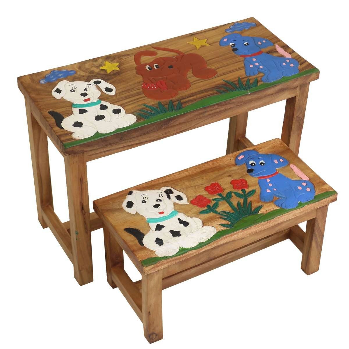 Oriental Galerie Kindersitzgruppe Kindermöbel Set Bank mit Tisch Hund, traditionelle Herstellung in Handarbeit im Ursprungsland