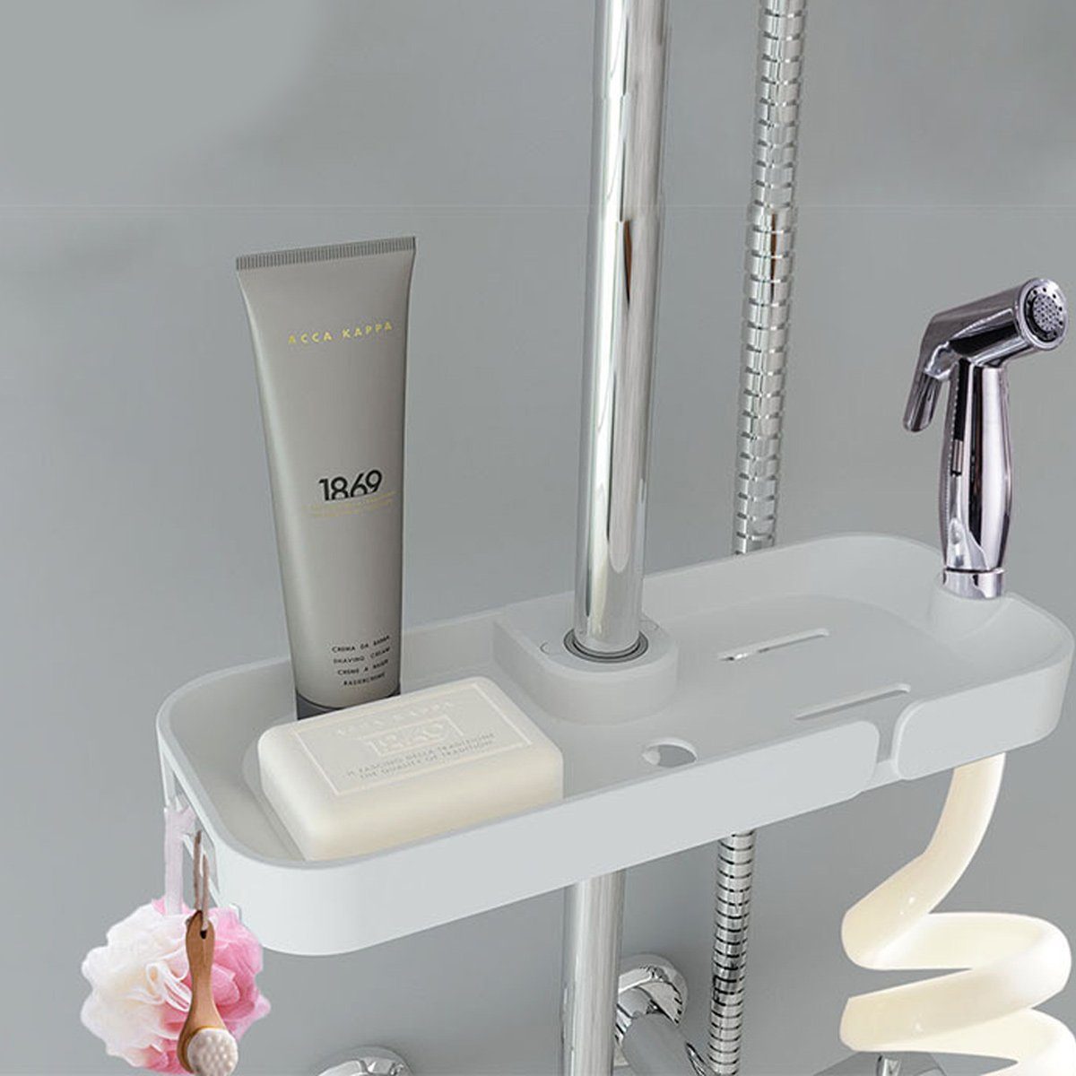 Jormftte Duschkorb Verstellbar Hängen Rack,mit zum Dusche Halter Duschablage Weiß Dusche