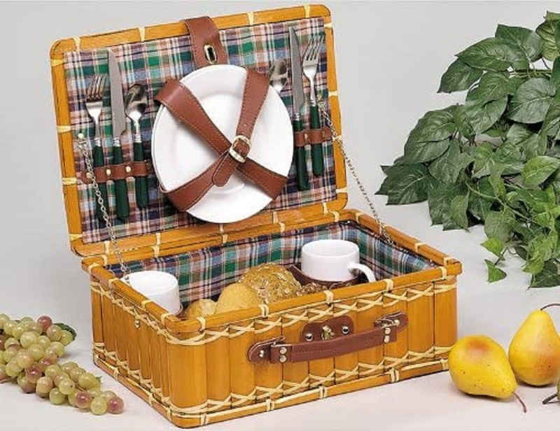 locker Picknickkorb Picknickkoffer aus Bambus orange 10-teilig für 2 Personen