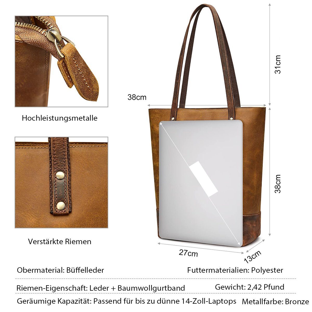 S-ZONE Shopper Henkeltasche (1-tlg), Handtasche Umhängetasche Tote Bag